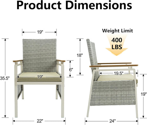 Aluminum Outdoor Dining Chairs Set of 2, Patio Dining Chairs with Armrests, Rattan Patio Furniture Set, Dining Room Chair with Removable Cushions, Kitchen Table Chair for Balcony/Deck, Green