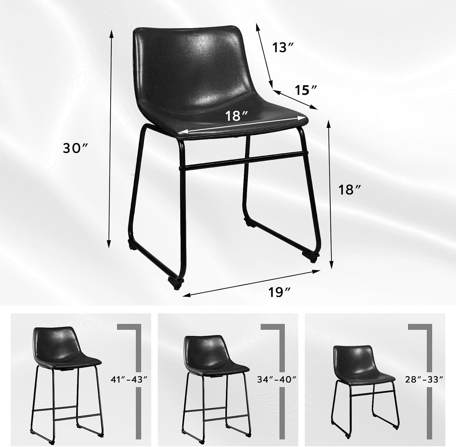 LEMBERI Faux Leather Dining Chairs Set of 4, 18 Inch Modern Kitchen & Dining Room Upholstered Chairs with Backrest and Metal Legs (Black)