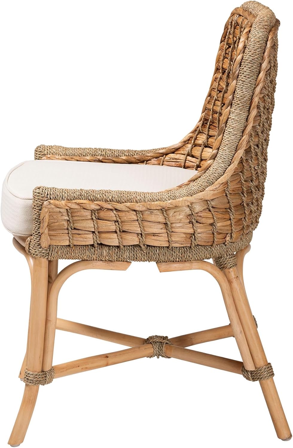 Baxton Studio Kyle Modern Bohemian Natural Brown Woven Rattan Dining Side Chair With Cushion