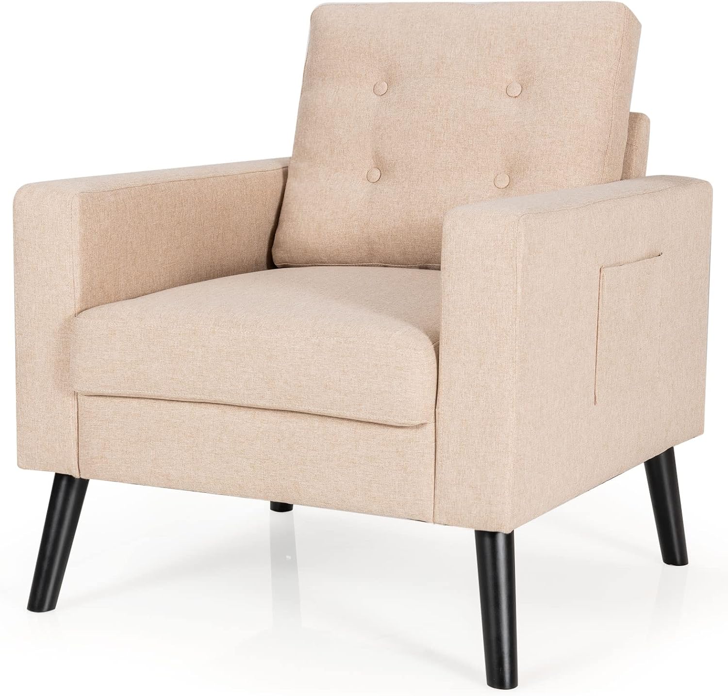 Giantex Modern Accent Chair, Mid-Century Upholstered Armchair Club Chair with Rubber Wood Legs, Patented Linen Fabric Single Sofa for Living Room Bedroom Office, Grey