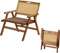 Wooden Rattan Folding Chair, Outdoor Portable Leisure Chairs with Low Seat, Backrest and Seat Cushion, Ideal for Balcony, Reading Room, Patio, Lawn