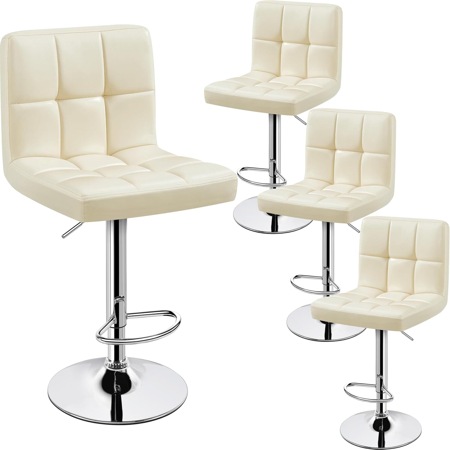 Yaheetech Bar Stools Set of 2, Adjustable PU Leather Swivel Barstools, Modern Counter Stools with Back and Footrest, Counter Height Barstools for Bar, Kitchen, Dining Room, Black