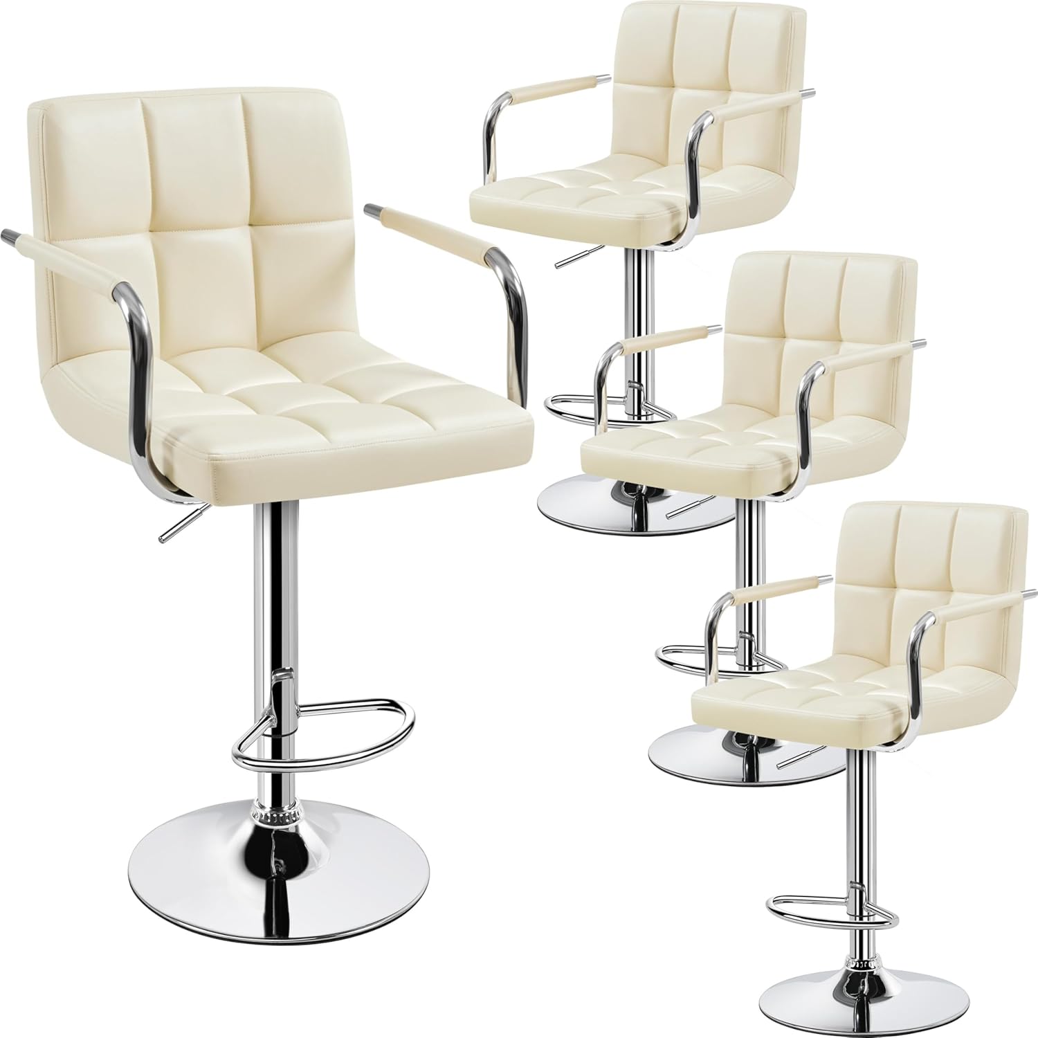 Yaheetech Bar Stools Set of 2, PU Leather Height Adjustable Swivel Barstools, Hydraulic Kitchen Counter Height Bar Chairs with Armrest and Back for Kitchen, Dining Room, Black