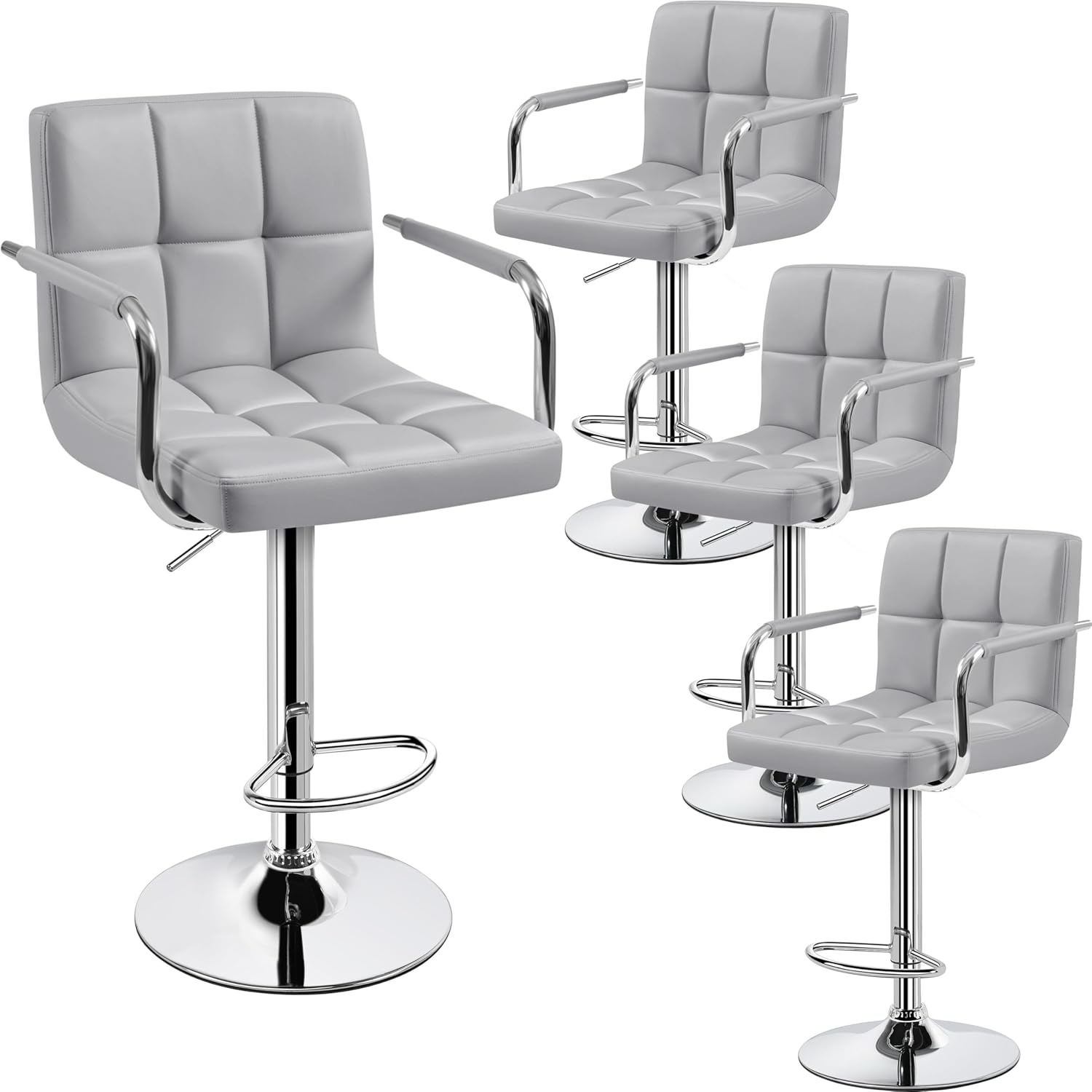 Yaheetech Bar Stools Set of 2, PU Leather Height Adjustable Swivel Barstools, Hydraulic Kitchen Counter Height Bar Chairs with Armrest and Back for Kitchen, Dining Room, Black