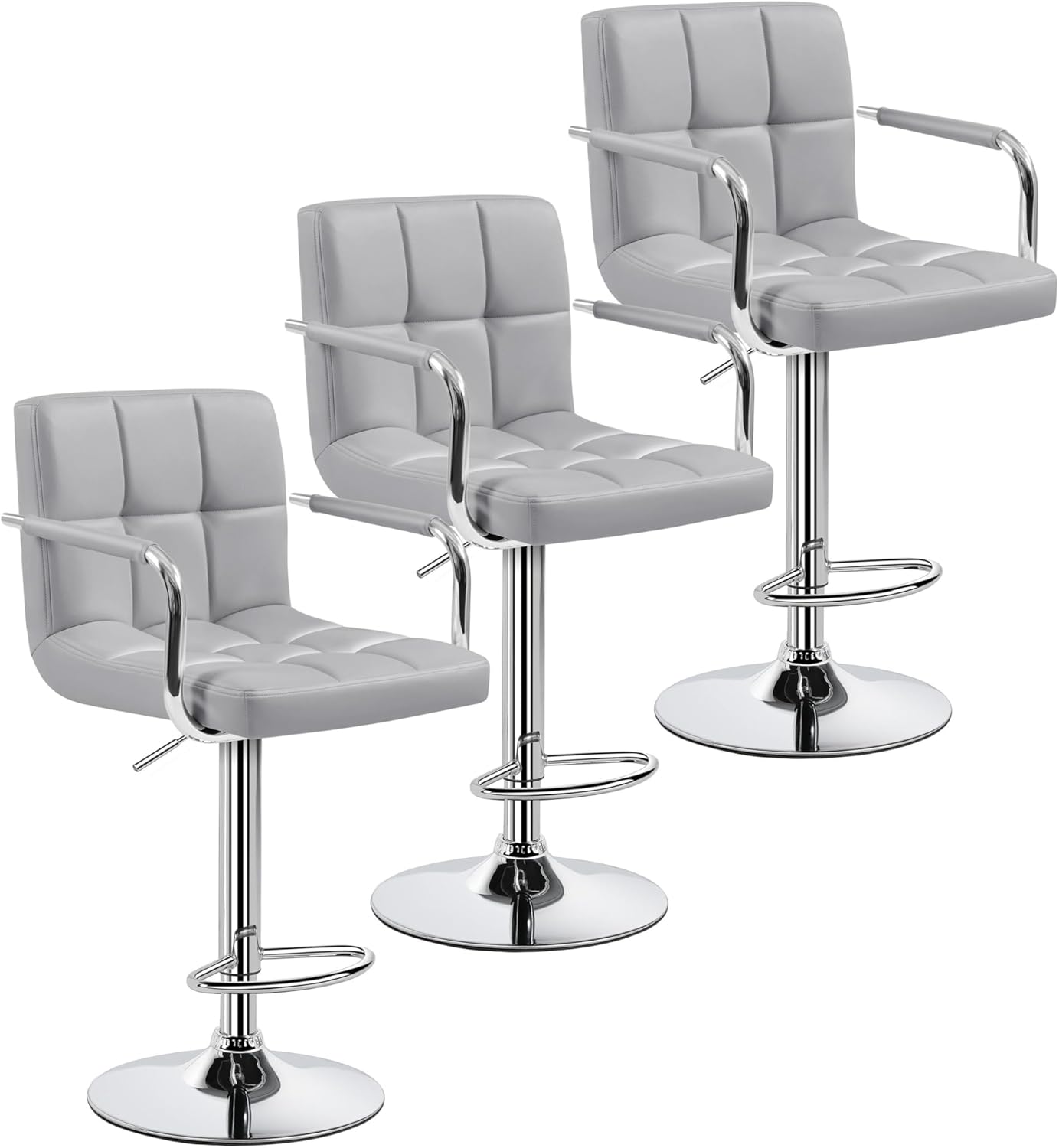 Yaheetech Bar Stools Set of 2, PU Leather Height Adjustable Swivel Barstools, Hydraulic Kitchen Counter Height Bar Chairs with Armrest and Back for Kitchen, Dining Room, Black