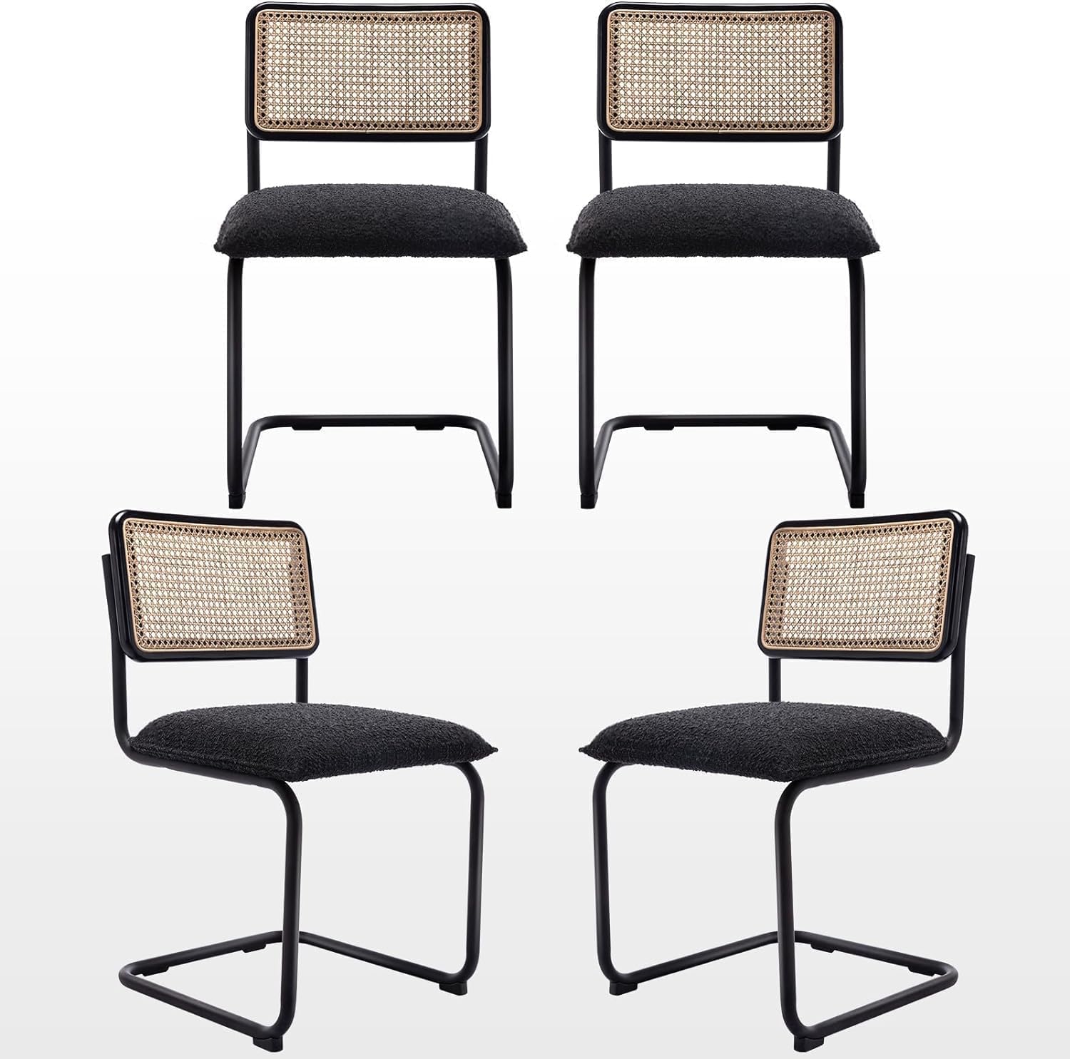 Zesthouse Natural Rattan Dining Chairs Set of 2, Modern Dining Room Chairs with Solid Wood Back for Kitchen Living Room, Mid Century Breuer Design Inspired, Upholstered Faux Leather Brown