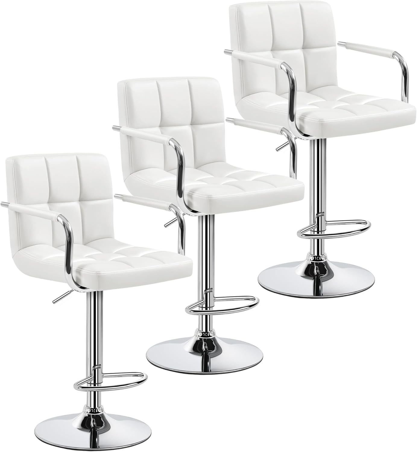 Yaheetech Bar Stools Set of 2, PU Leather Height Adjustable Swivel Barstools, Hydraulic Kitchen Counter Height Bar Chairs with Armrest and Back for Kitchen, Dining Room, Black