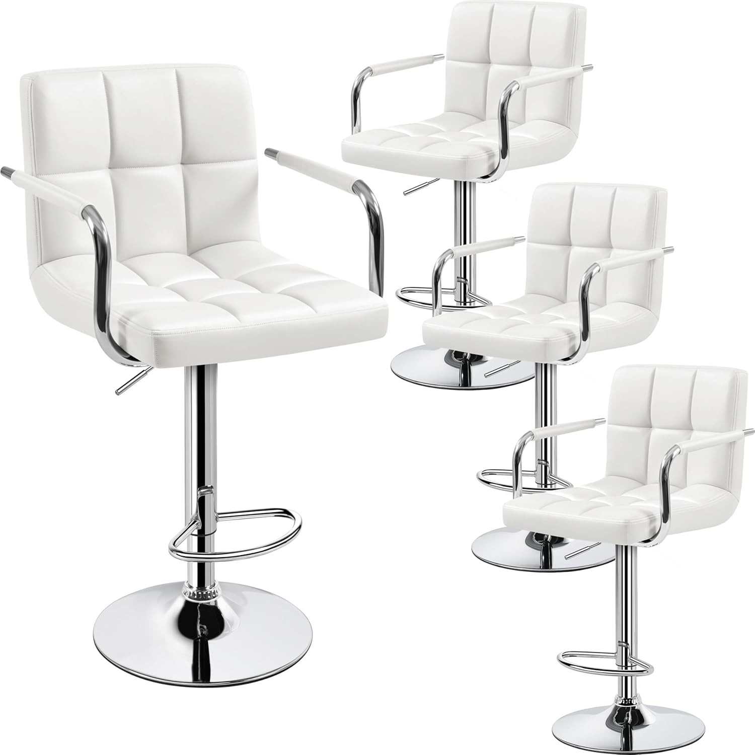 Yaheetech Bar Stools Set of 2, PU Leather Height Adjustable Swivel Barstools, Hydraulic Kitchen Counter Height Bar Chairs with Armrest and Back for Kitchen, Dining Room, Black