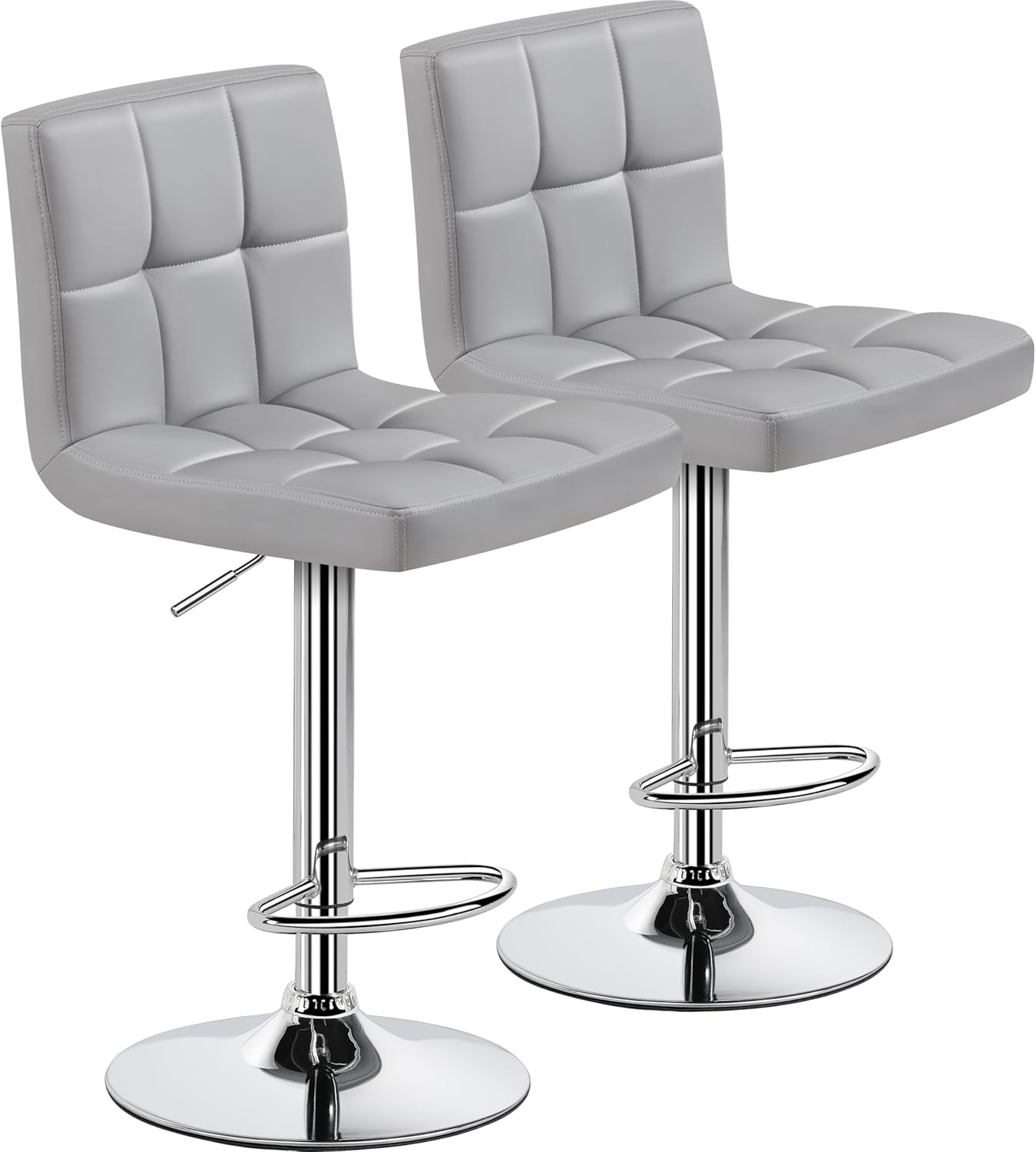 Yaheetech Bar Stools Set of 2, Adjustable PU Leather Swivel Barstools, Modern Counter Stools with Back and Footrest, Counter Height Barstools for Bar, Kitchen, Dining Room, Black