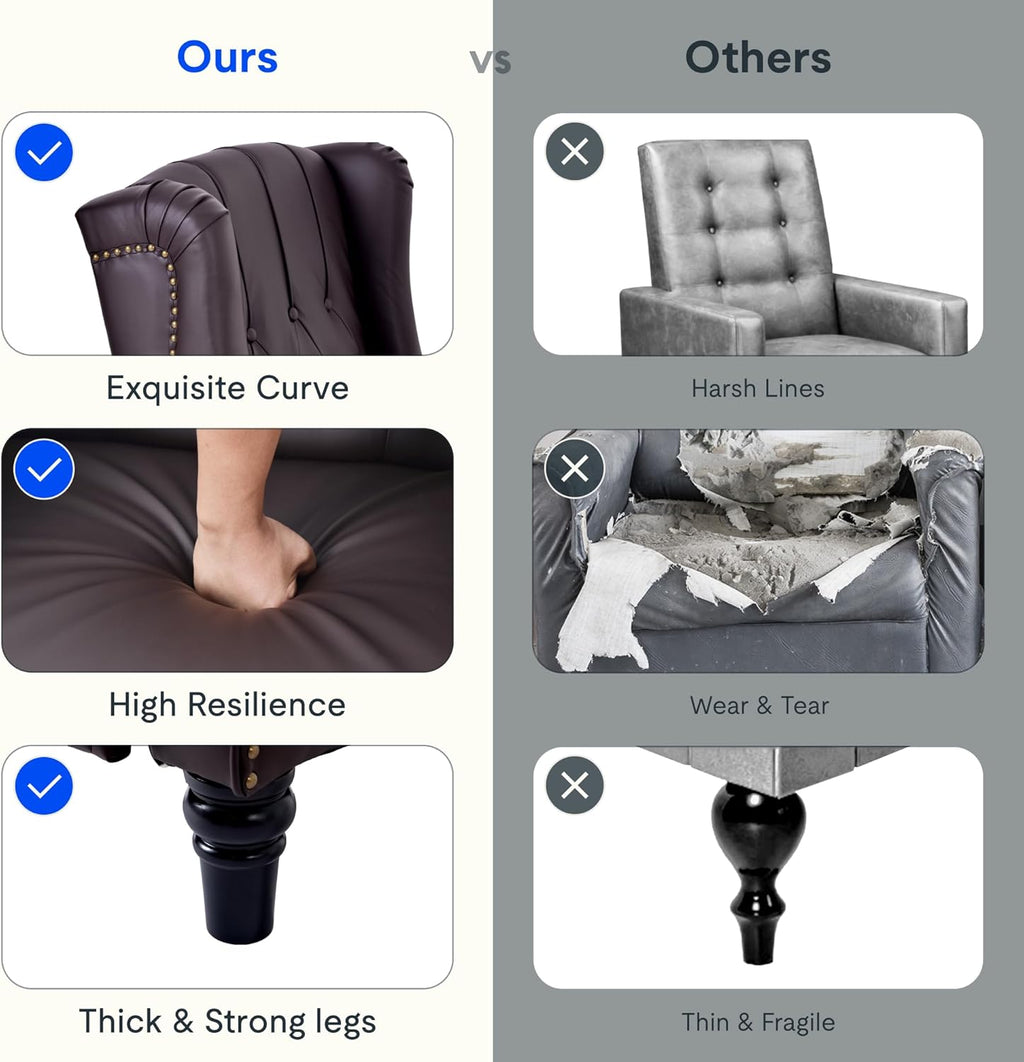 FLEXISPOT XC5 Pushback Recliner Chair for Adults, Mid Century Wingback Accent Chair with Rivet Decoration, Tufted Upholstered Single Sofa Armchair for Living Room, Bedroom, Study (Fabric, White)