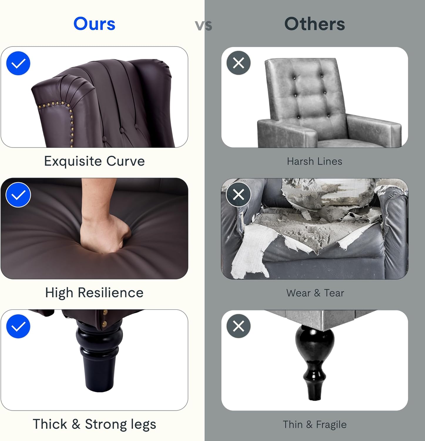 FLEXISPOT XC5 Pushback Recliner Chair for Adults, Mid Century Wingback Accent Chair with Rivet Decoration, Tufted Upholstered Single Sofa Armchair for Living Room, Bedroom, Study (Fabric, White)