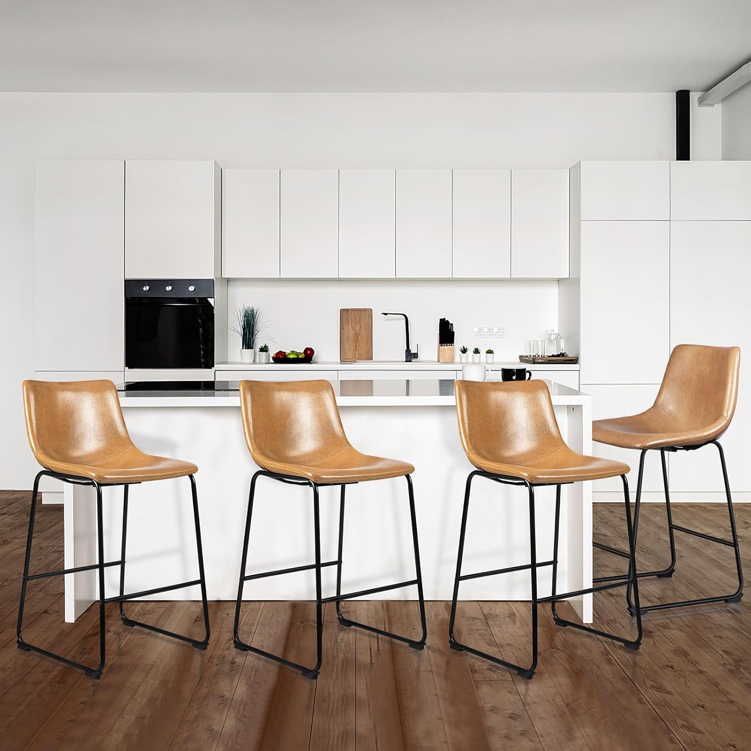 LEMBERI Faux Leather Dining Chairs Set of 4, 18 Inch Modern Kitchen & Dining Room Upholstered Chairs with Backrest and Metal Legs (Black)