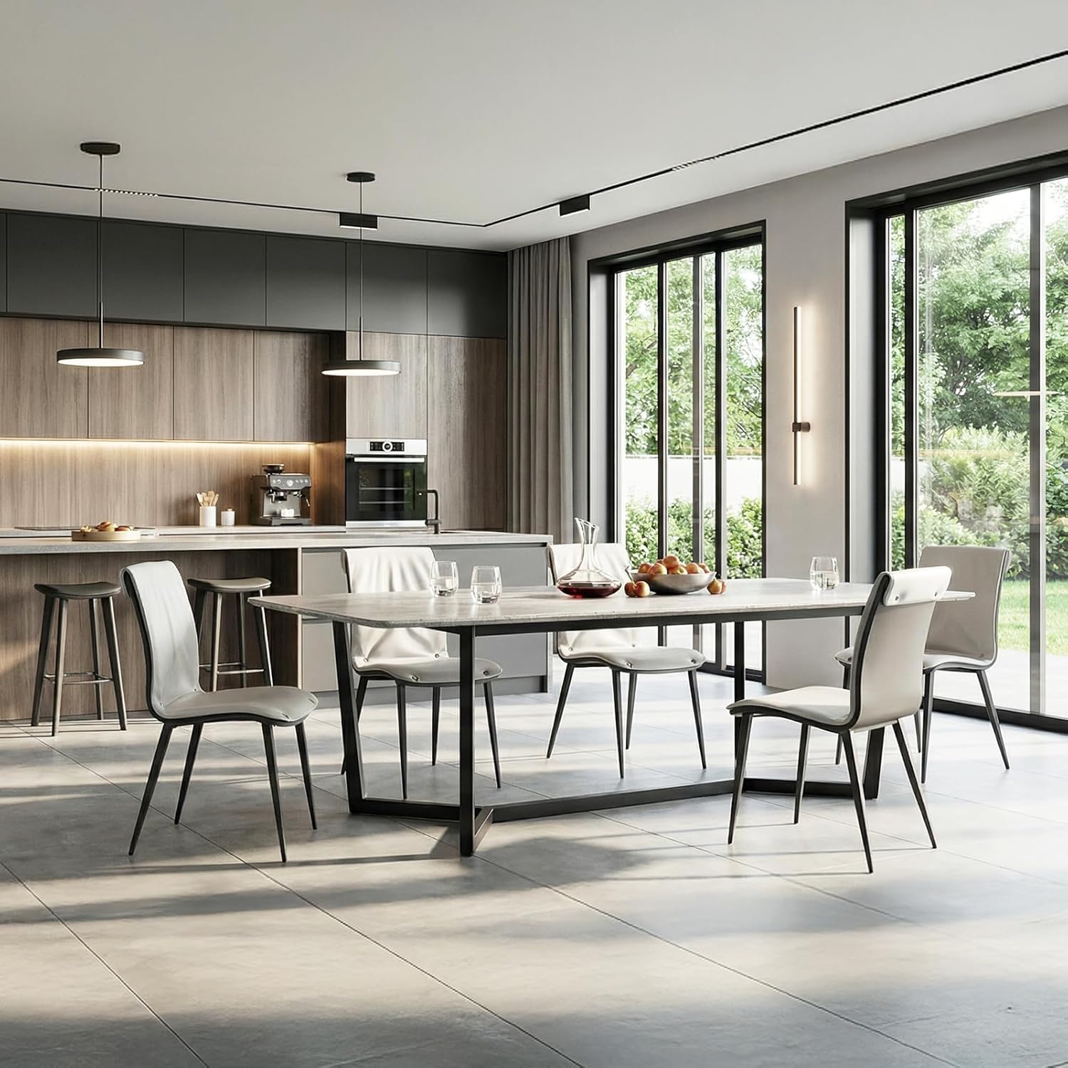 Modern Upholstered Dining Chair with Metal Frame, Beige Fabric Seat Armless Accent Chair for Kitchen Dining Room Living Room