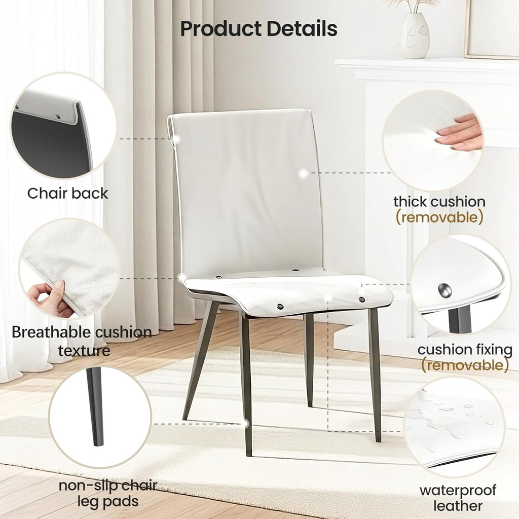 Modern Upholstered Dining Chair with Metal Frame, Beige Fabric Seat Armless Accent Chair for Kitchen Dining Room Living Room