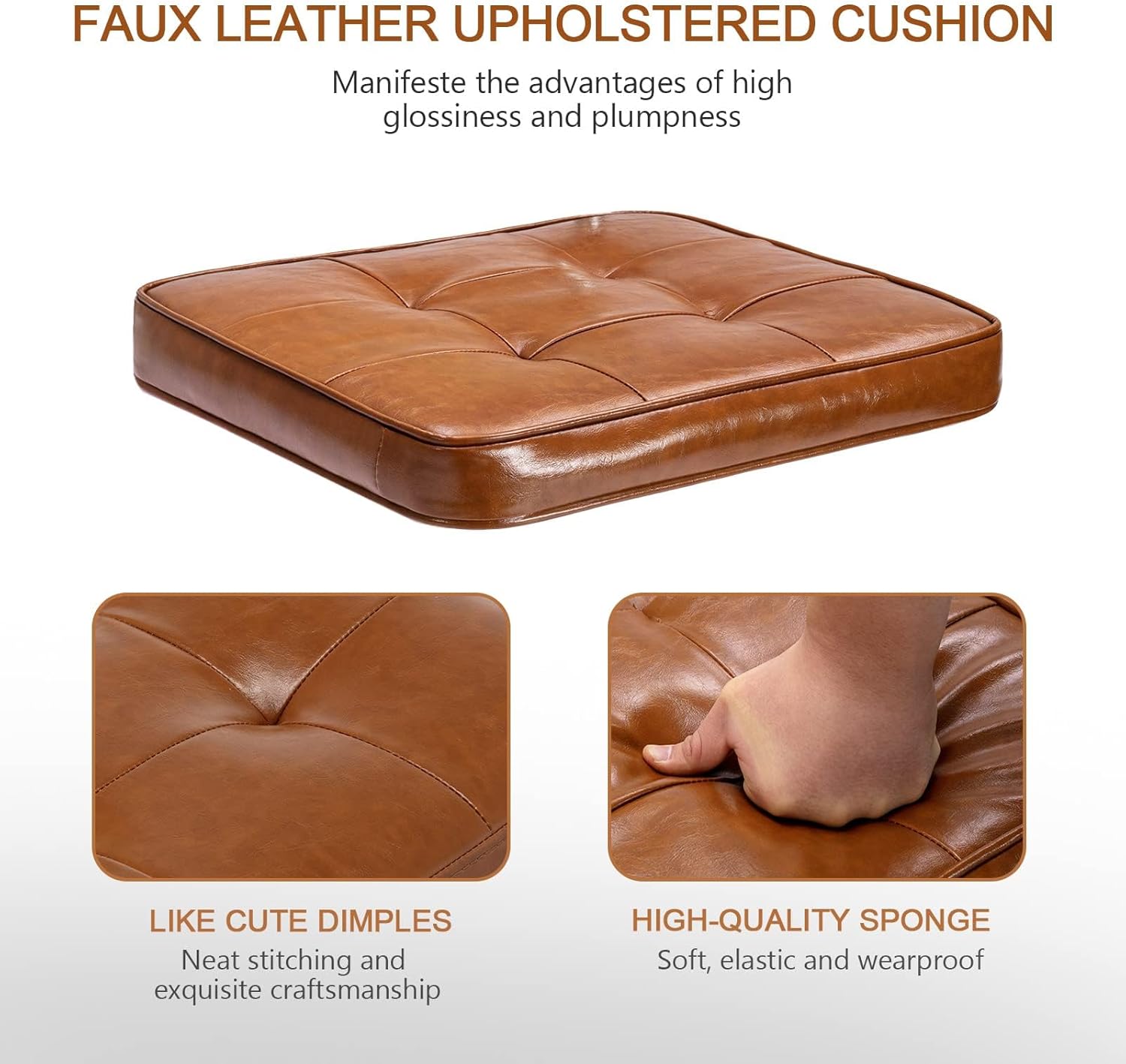 Zesthouse Natural Rattan Dining Chairs Set of 2, Modern Dining Room Chairs with Solid Wood Back for Kitchen Living Room, Mid Century Breuer Design Inspired, Upholstered Faux Leather Brown