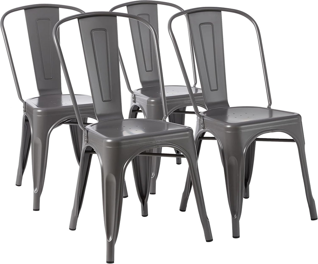 Amazon Basics Metal Dining Chairs, Matte Black, 1 Count (Pack of 4)