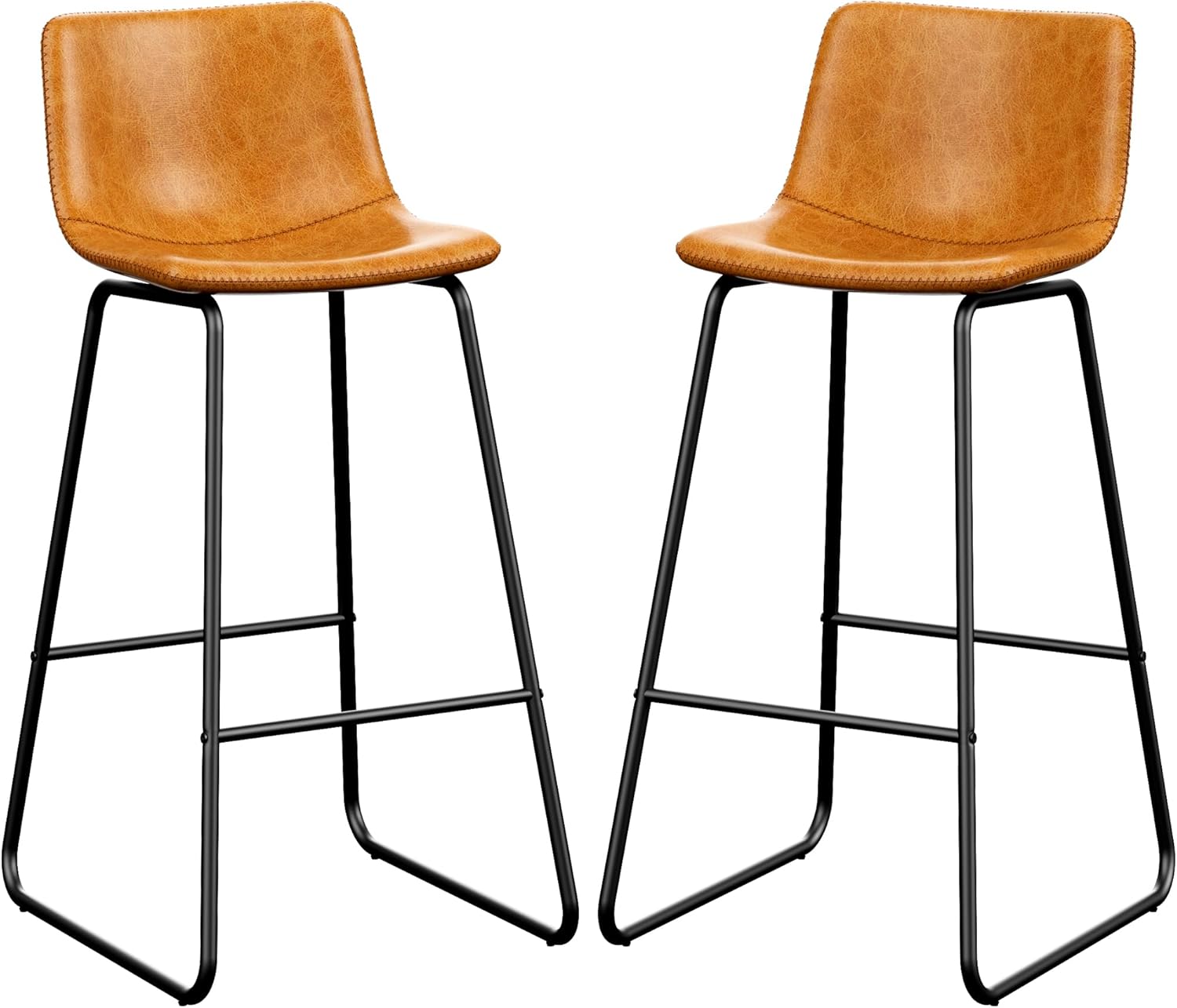 Bar Stools Set of 4, PU Leather Counter Height Bar Stools, 26" Modern Barstools with Metal Legs and Footrest, Urban Armless Dining Chairs with Backrest for Kitchen Island (Brown)