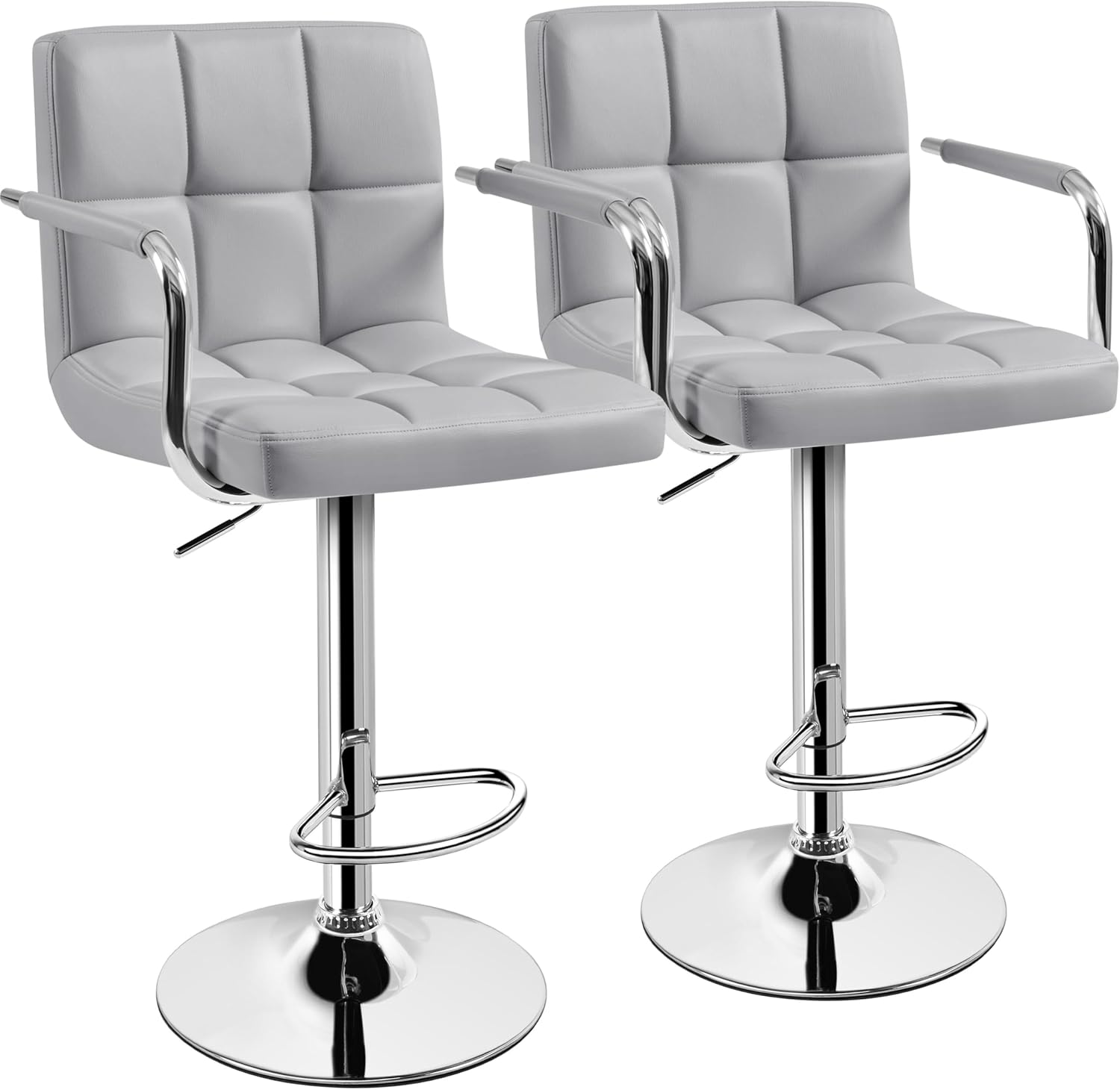 Yaheetech Bar Stools Set of 2, PU Leather Height Adjustable Swivel Barstools, Hydraulic Kitchen Counter Height Bar Chairs with Armrest and Back for Kitchen, Dining Room, Black