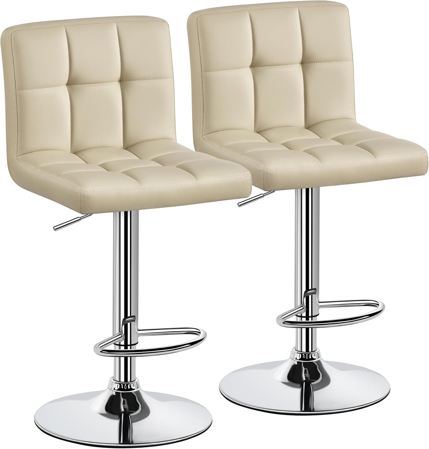 Yaheetech Bar Stools Set of 2, Adjustable PU Leather Swivel Barstools, Modern Counter Stools with Back and Footrest, Counter Height Barstools for Bar, Kitchen, Dining Room, Black