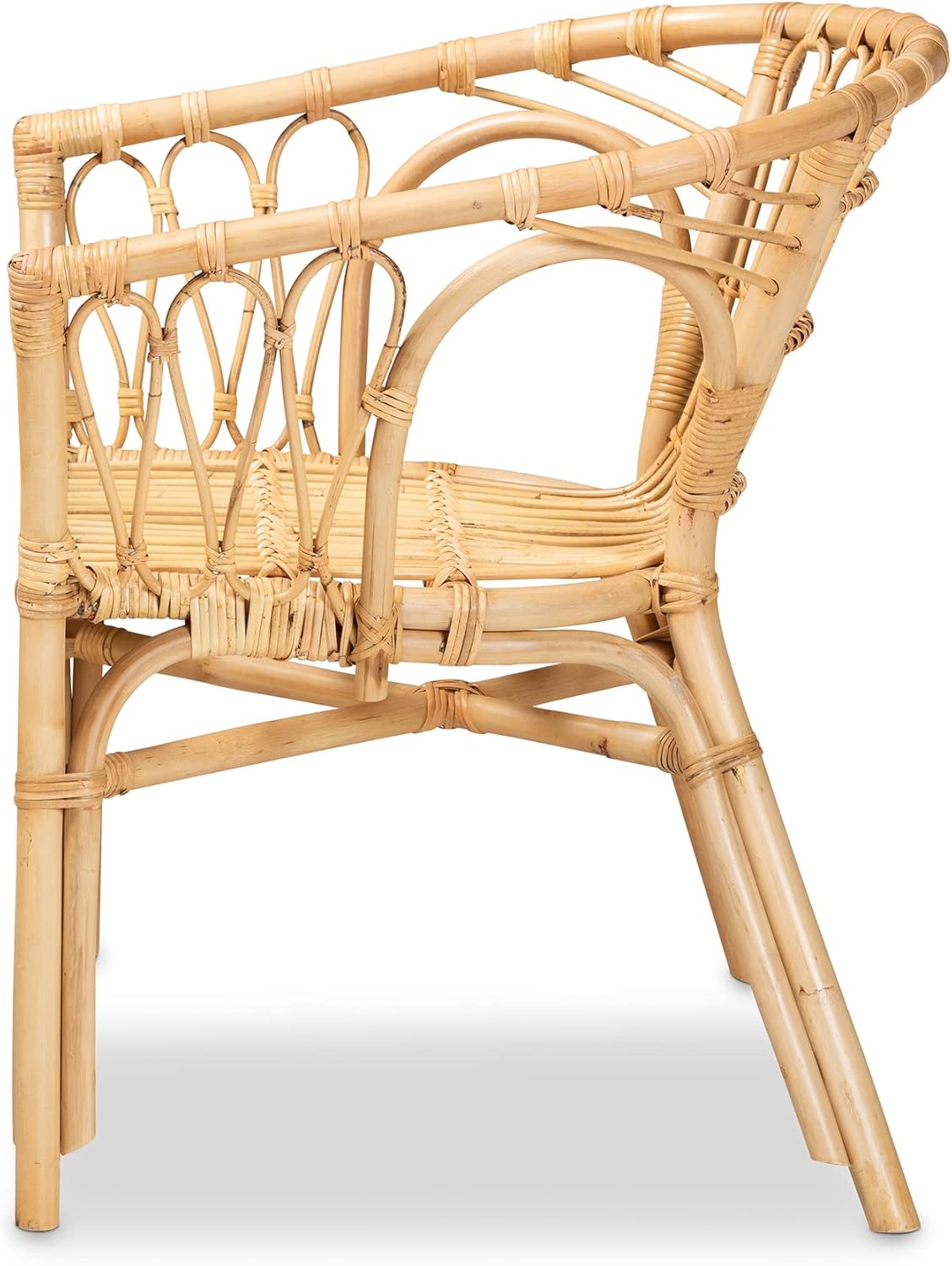 bali & pari Kaka Nature Rattan Dining Chair - Boho Wicker Armchair with Curved Back, Natural