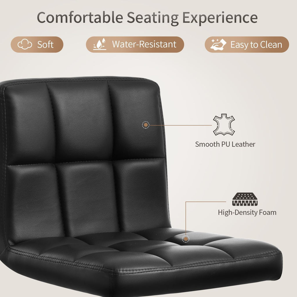 BestOffice Bar Stools Set of 2, Adjustable PU Leather Swivel Barstools, Modern Counter Stools with Back and Footrest, Counter Height Barstools for Bar, Kitchen and Dining Room