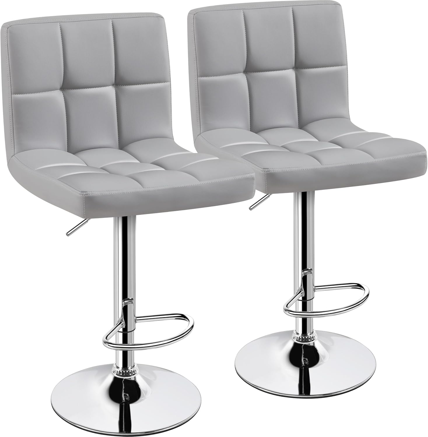 Yaheetech Bar Stools Set of 2, Adjustable PU Leather Swivel Barstools, Modern Counter Stools with Back and Footrest, Counter Height Barstools for Bar, Kitchen, Dining Room, Black