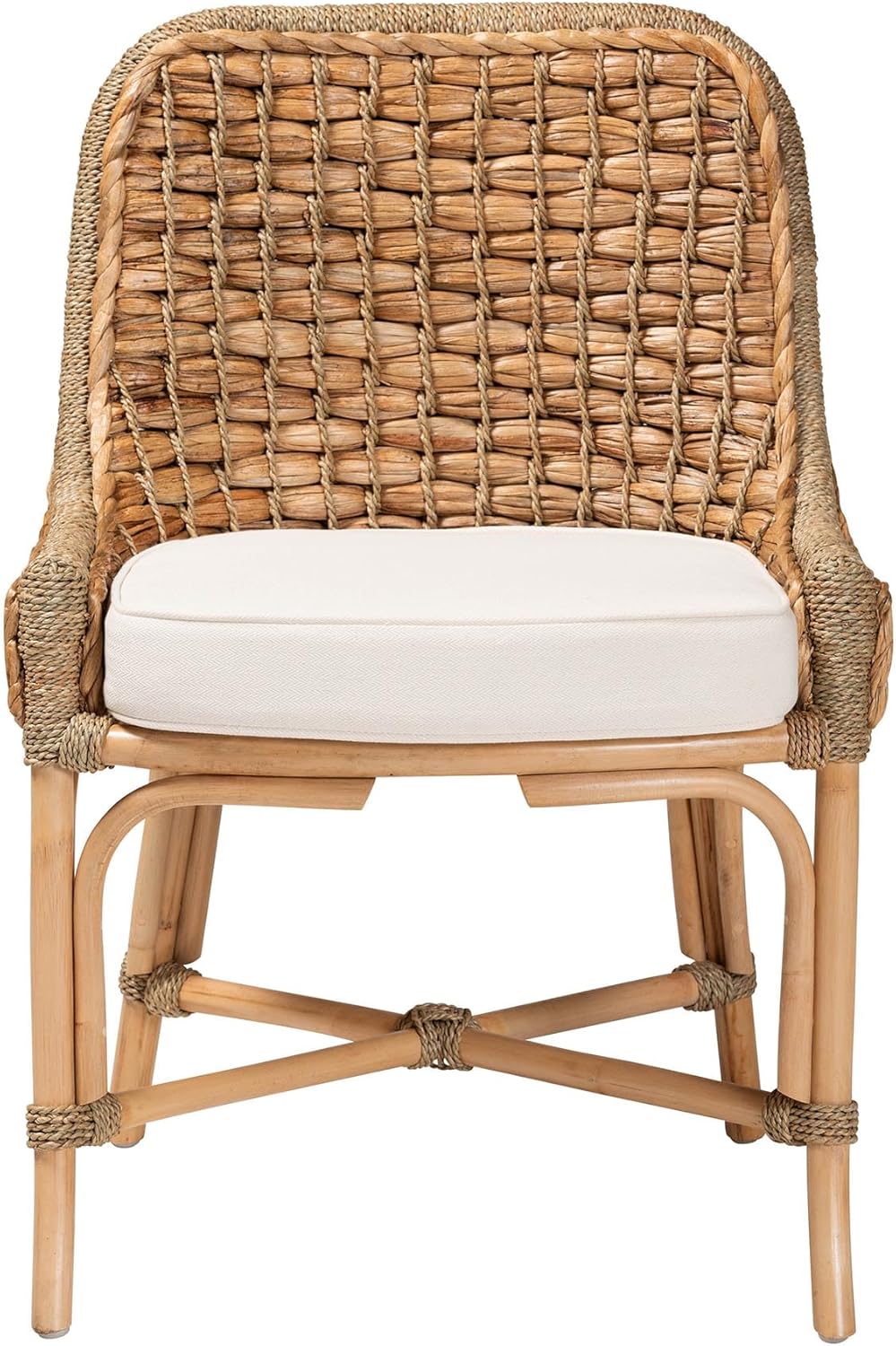 Baxton Studio Kyle Modern Bohemian Natural Brown Woven Rattan Dining Side Chair With Cushion