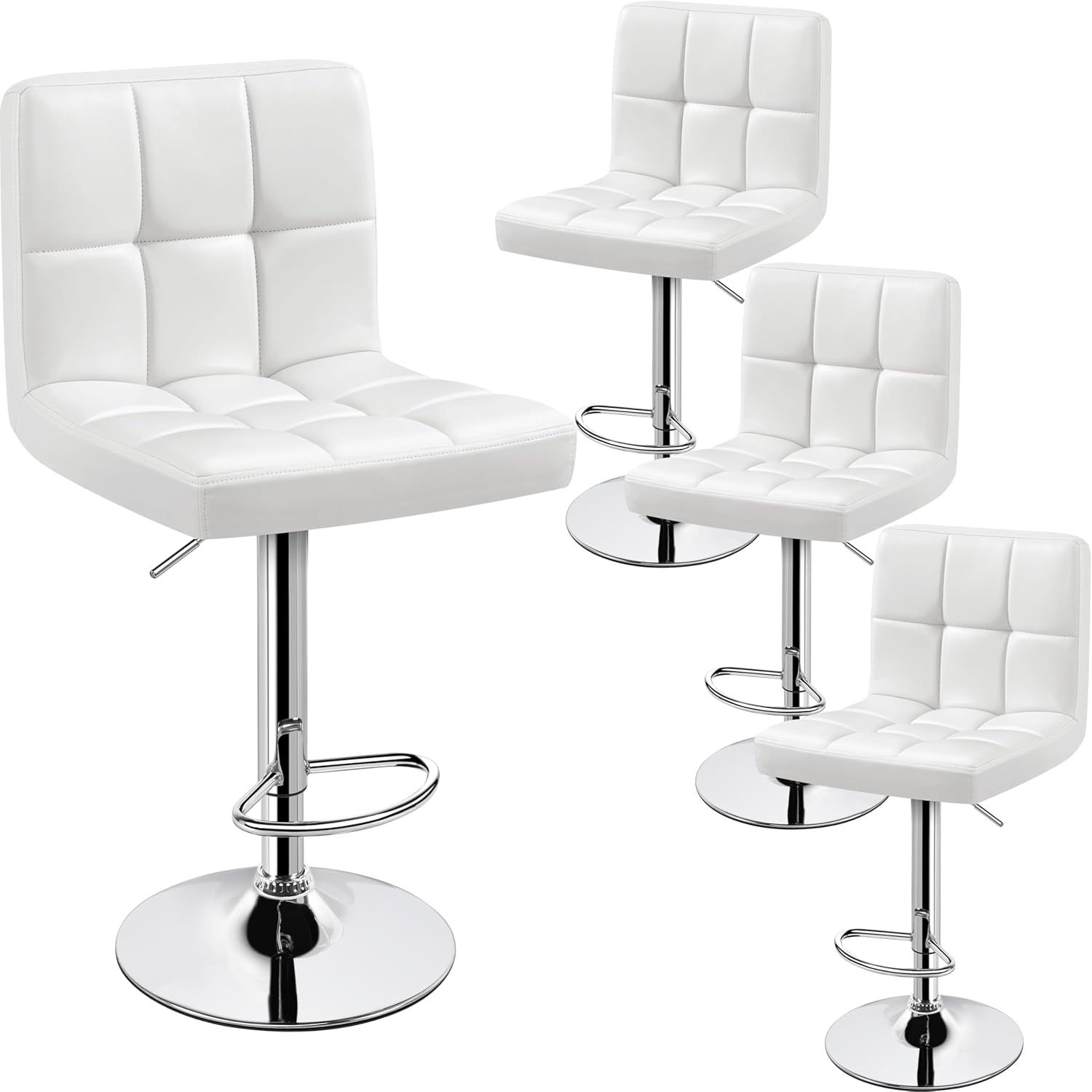 Yaheetech Bar Stools Set of 2, Adjustable PU Leather Swivel Barstools, Modern Counter Stools with Back and Footrest, Counter Height Barstools for Bar, Kitchen, Dining Room, Black