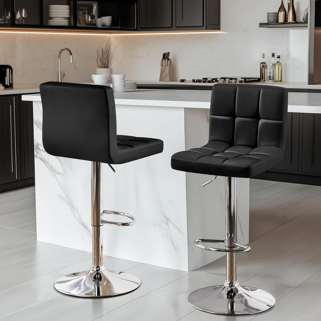 Yaheetech Bar Stools Set of 2, Adjustable PU Leather Swivel Barstools, Modern Counter Stools with Back and Footrest, Counter Height Barstools for Bar, Kitchen, Dining Room, Black