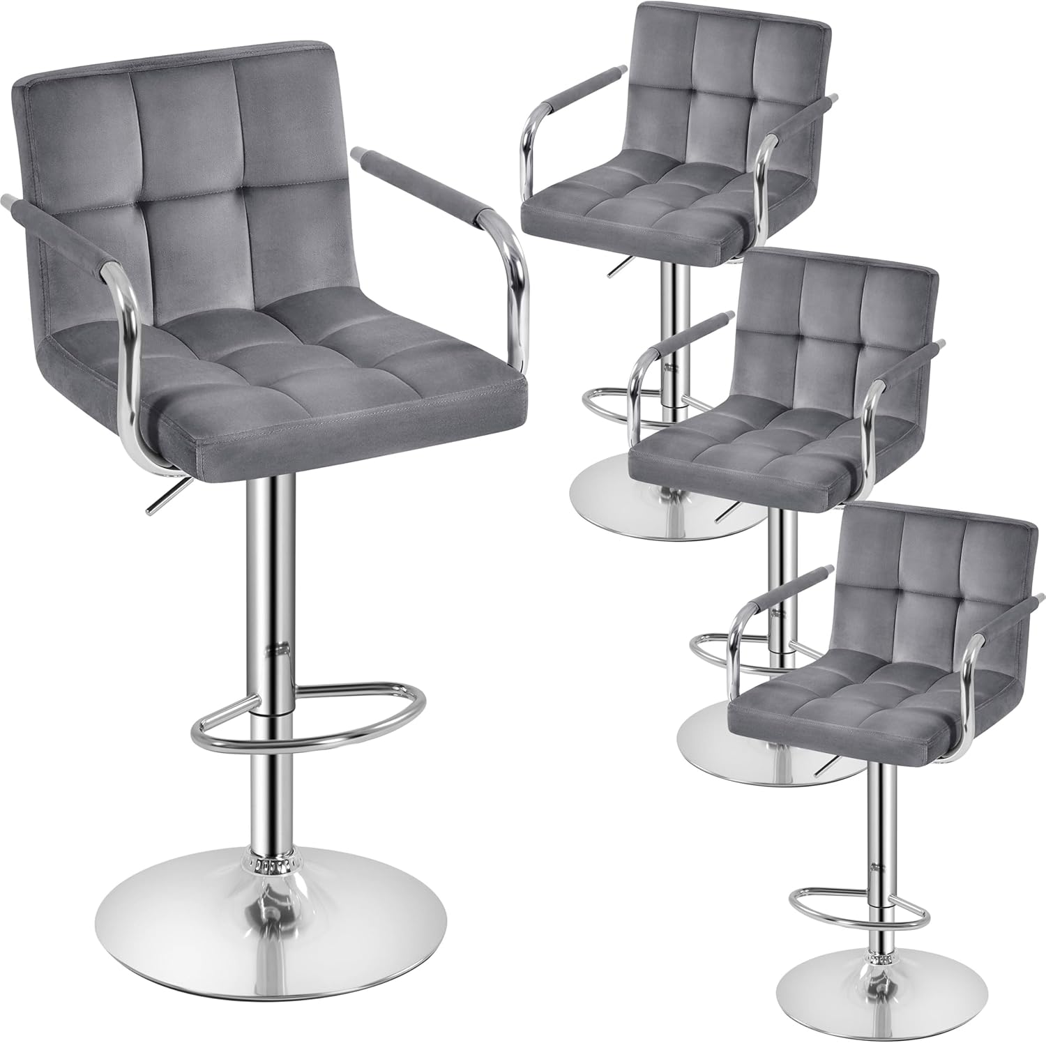 Yaheetech Bar Stools Set of 2, PU Leather Height Adjustable Swivel Barstools, Hydraulic Kitchen Counter Height Bar Chairs with Armrest and Back for Kitchen, Dining Room, Black