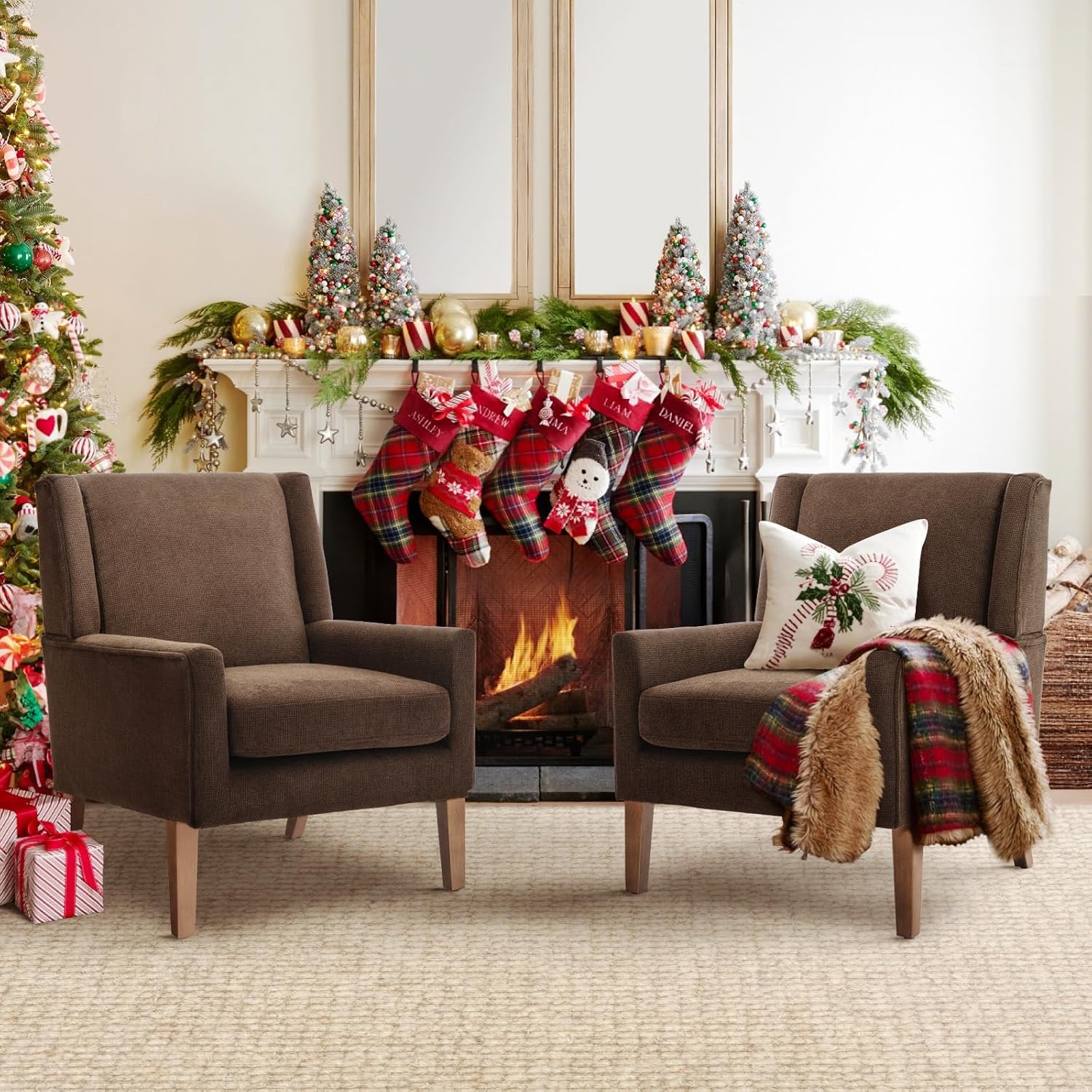 COLAMY Modern Wingback Living Room Chair, Upholstered Fabric Accent Armchair, Single Sofa Chair with Lounge Seat and Wood Legs for Bedroom/Office/Reading Spaces, Gery