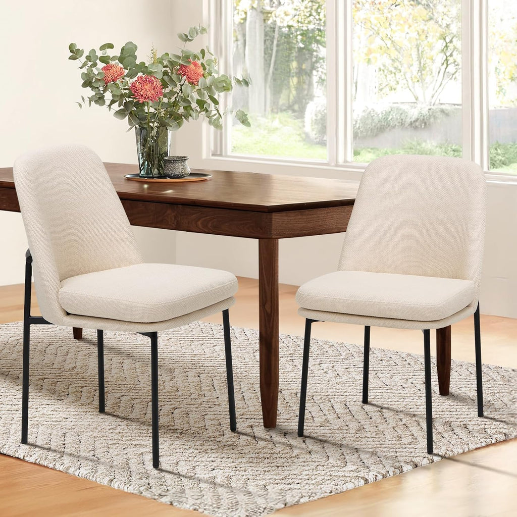 COLAMY Dining Chairs Set of 4, Modern Dining Chairs, Fabric Upholstered Dining Chairs, Kitchen Chairs with Curved Back and Metal Legs for Dining Room Kitchen Restaurant, Beige