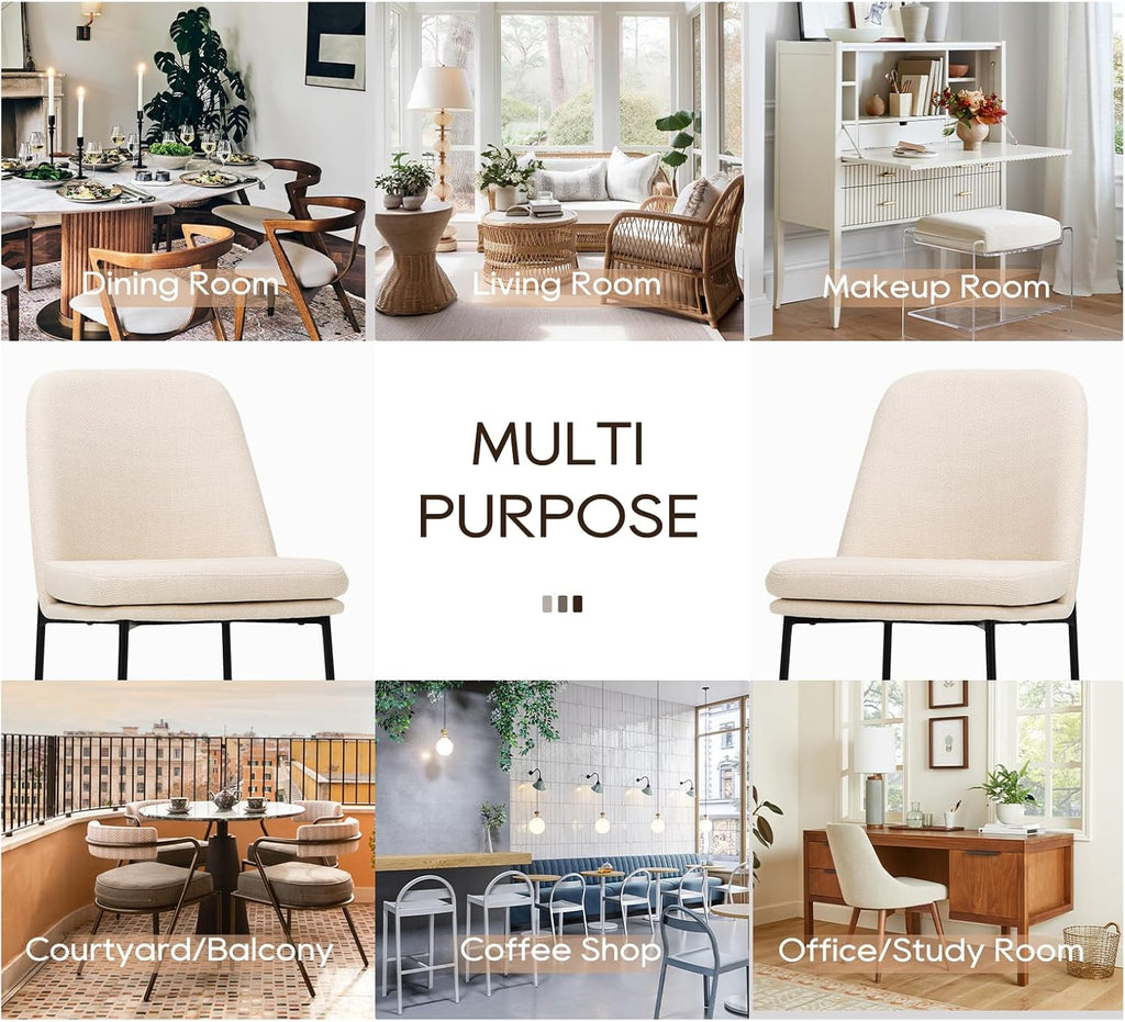 COLAMY Dining Chairs Set of 4, Modern Dining Chairs, Fabric Upholstered Dining Chairs, Kitchen Chairs with Curved Back and Metal Legs for Dining Room Kitchen Restaurant, Beige