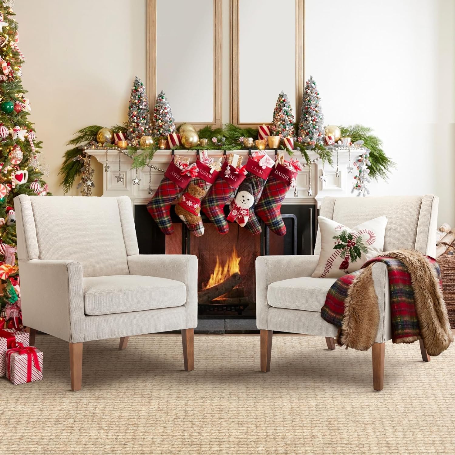 COLAMY Modern Wingback Living Room Chair, Upholstered Fabric Accent Armchair, Single Sofa Chair with Lounge Seat and Wood Legs for Bedroom/Office/Reading Spaces, Gery