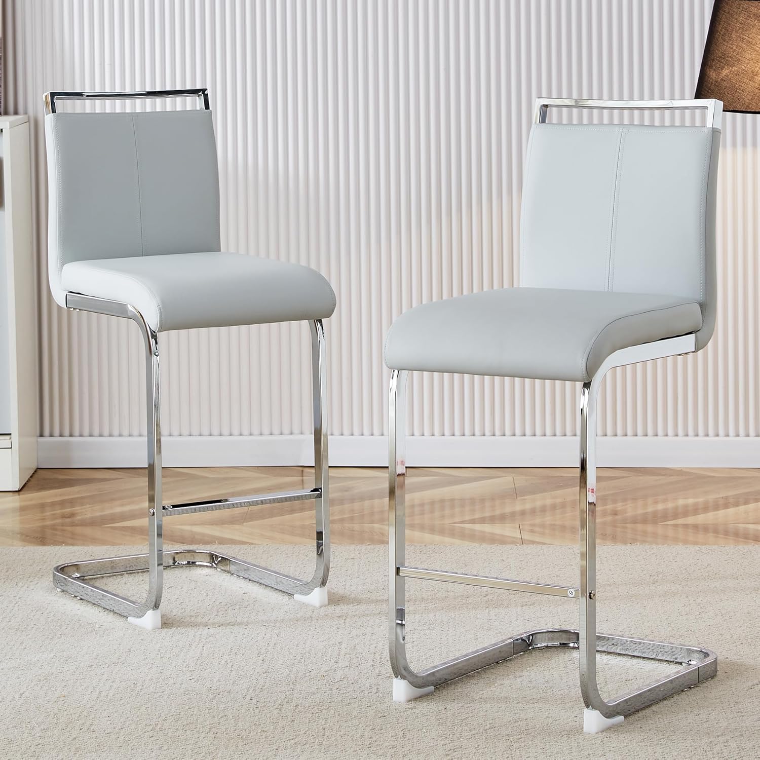 Counter Height Bar Stools Set of 4,25" PU Leather Bar Stools with Back,Counter High Chairs with Black Painted Metal Legs,White Bar Stool of 4 for Kitchen Island,Bar Counter (White,25" H)