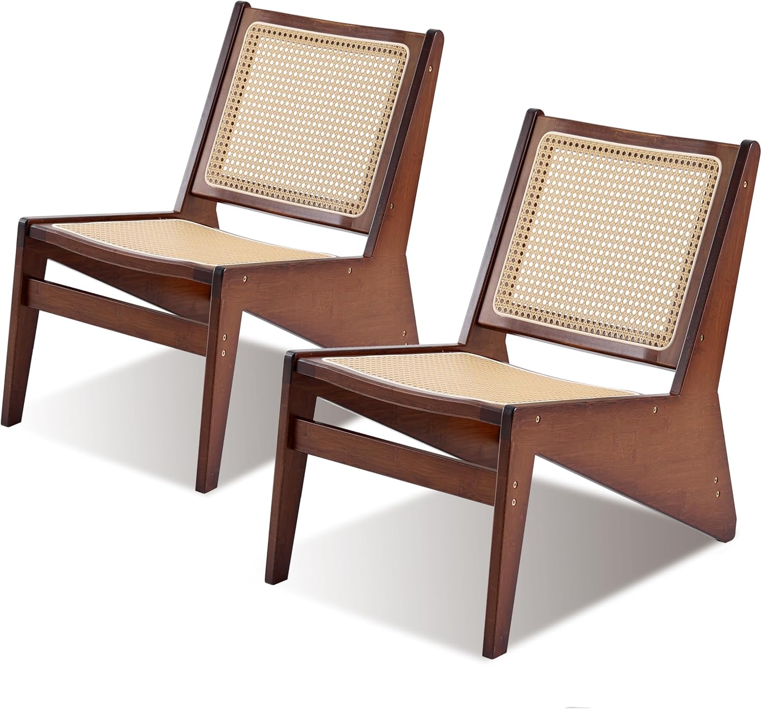 Mid-Century Accent Chair, Rattan Lounge Chair for Living Room, Boho Side Corner Comfy Chair for Bedroom and Balcony, Walnut