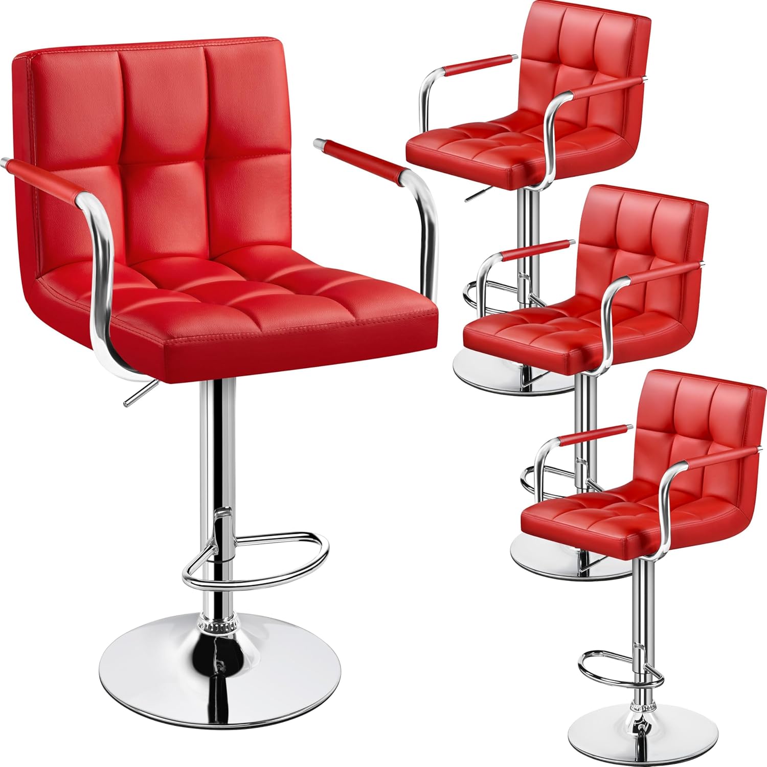 Yaheetech Bar Stools Set of 2, PU Leather Height Adjustable Swivel Barstools, Hydraulic Kitchen Counter Height Bar Chairs with Armrest and Back for Kitchen, Dining Room, Black