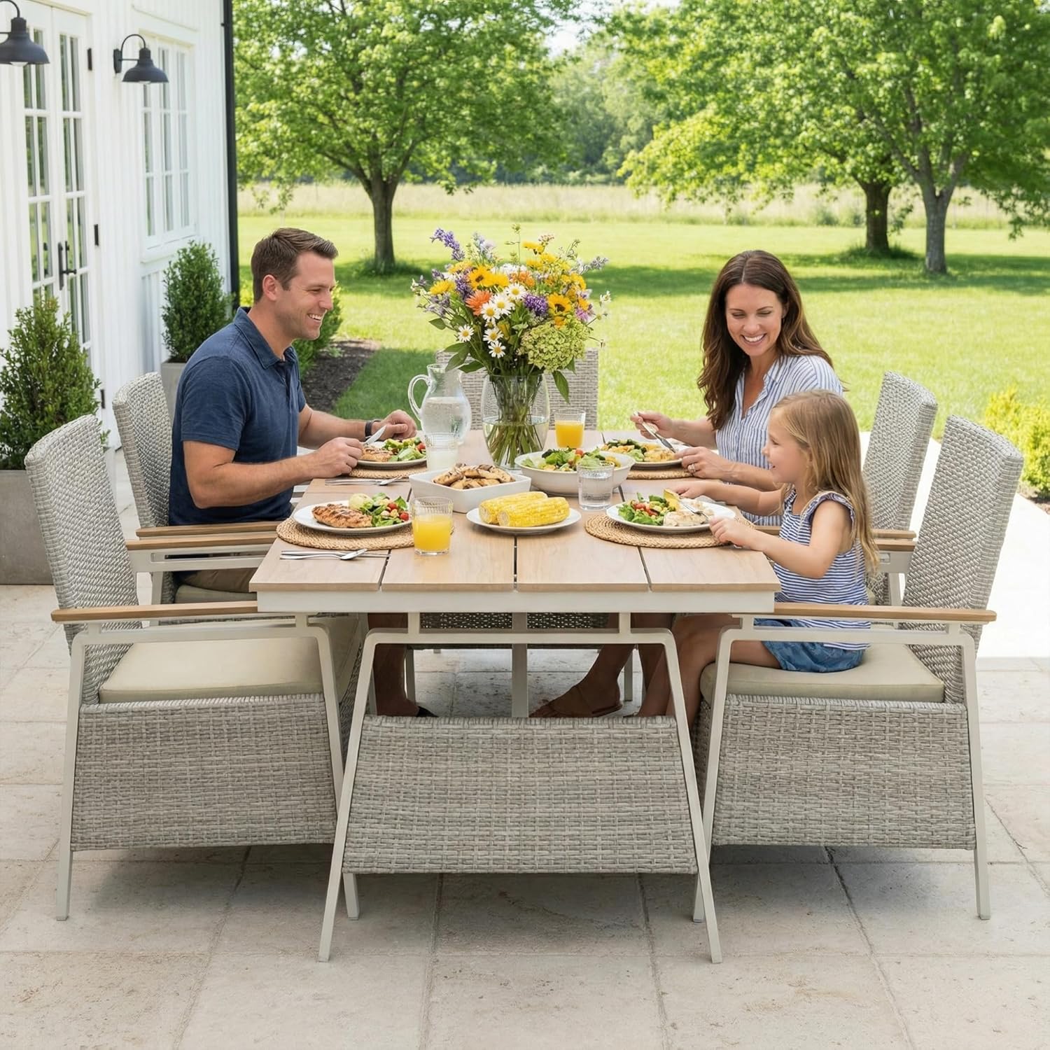 Aluminum Outdoor Dining Chairs Set of 2, Patio Dining Chairs with Armrests, Rattan Patio Furniture Set, Dining Room Chair with Removable Cushions, Kitchen Table Chair for Balcony/Deck, Green