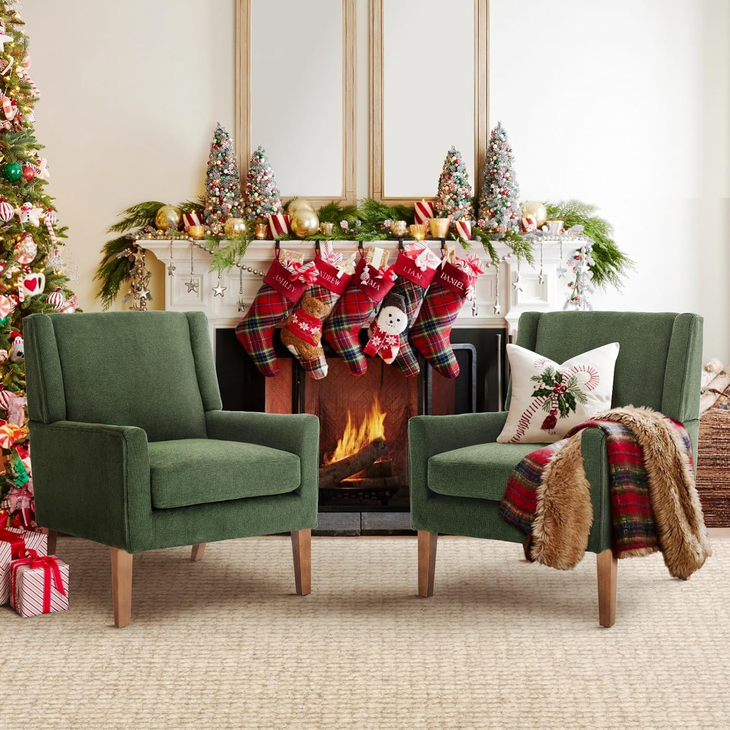 COLAMY Modern Wingback Living Room Chair, Upholstered Fabric Accent Armchair, Single Sofa Chair with Lounge Seat and Wood Legs for Bedroom/Office/Reading Spaces, Gery