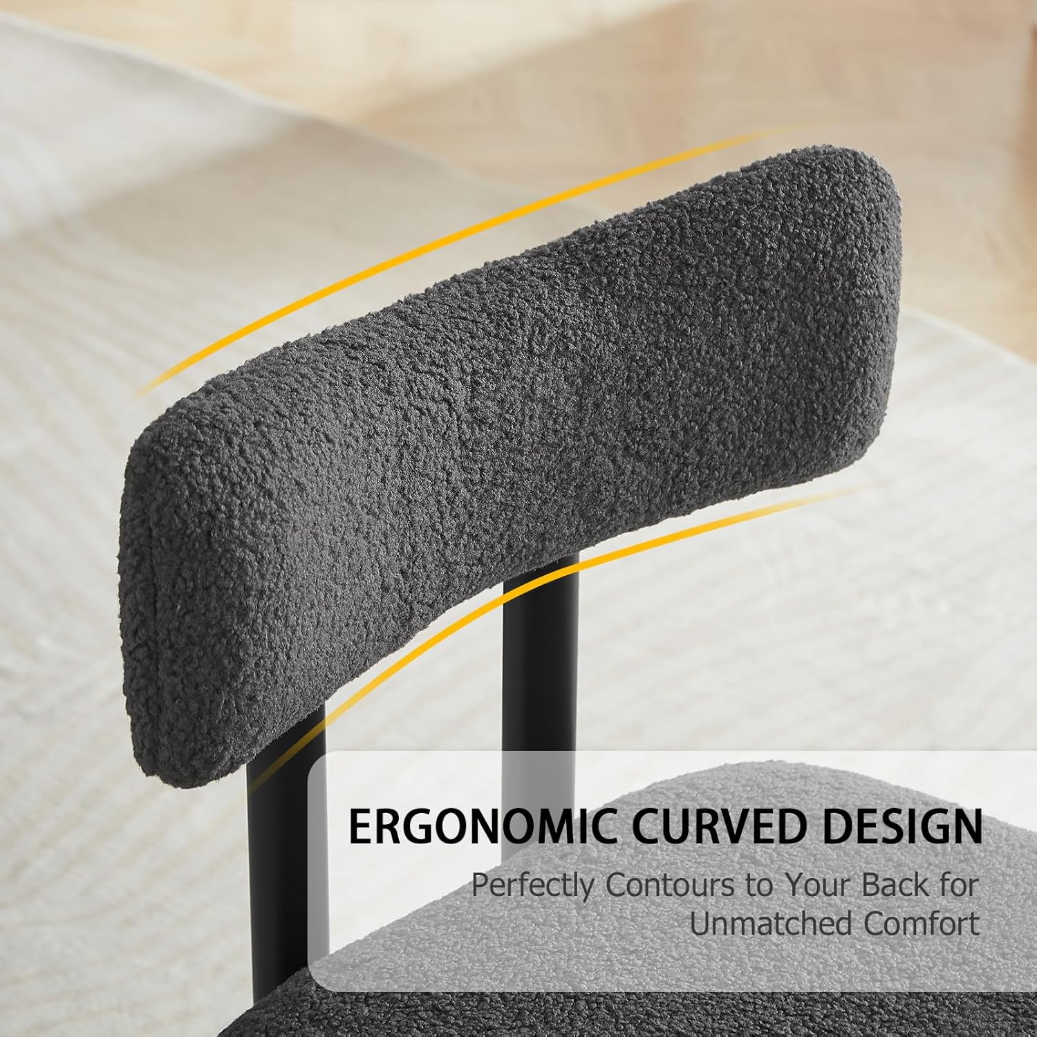 Boucle Dining Chairs Set of 4, Upholstered Kitchen Dinning Room Chair with Curved Backrest and Metal Frame, Mid Century Modern Kitchen Chair for Dining Room, Restaurant, Grey