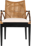 SAFAVIEH Home Collection - Gianni Brown & Black Solid Wood Rattan Arm Chair, Tropical Coastal Accent Seating for Living Room or Dining Space (SEA4011A)