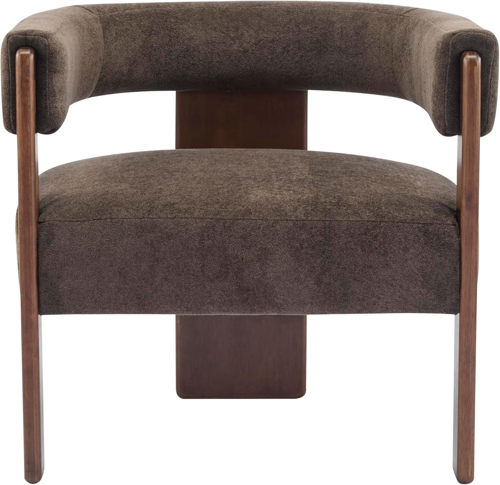 Christopher Knight Home Nettie Modern Accent Chair for Living Room, Velvet Fabric Single Lounge Sofa Chair with Wooden Frame, Comfy Reading Chair for Bedroom, Lounge Armchair with Cushion, Dark Brown