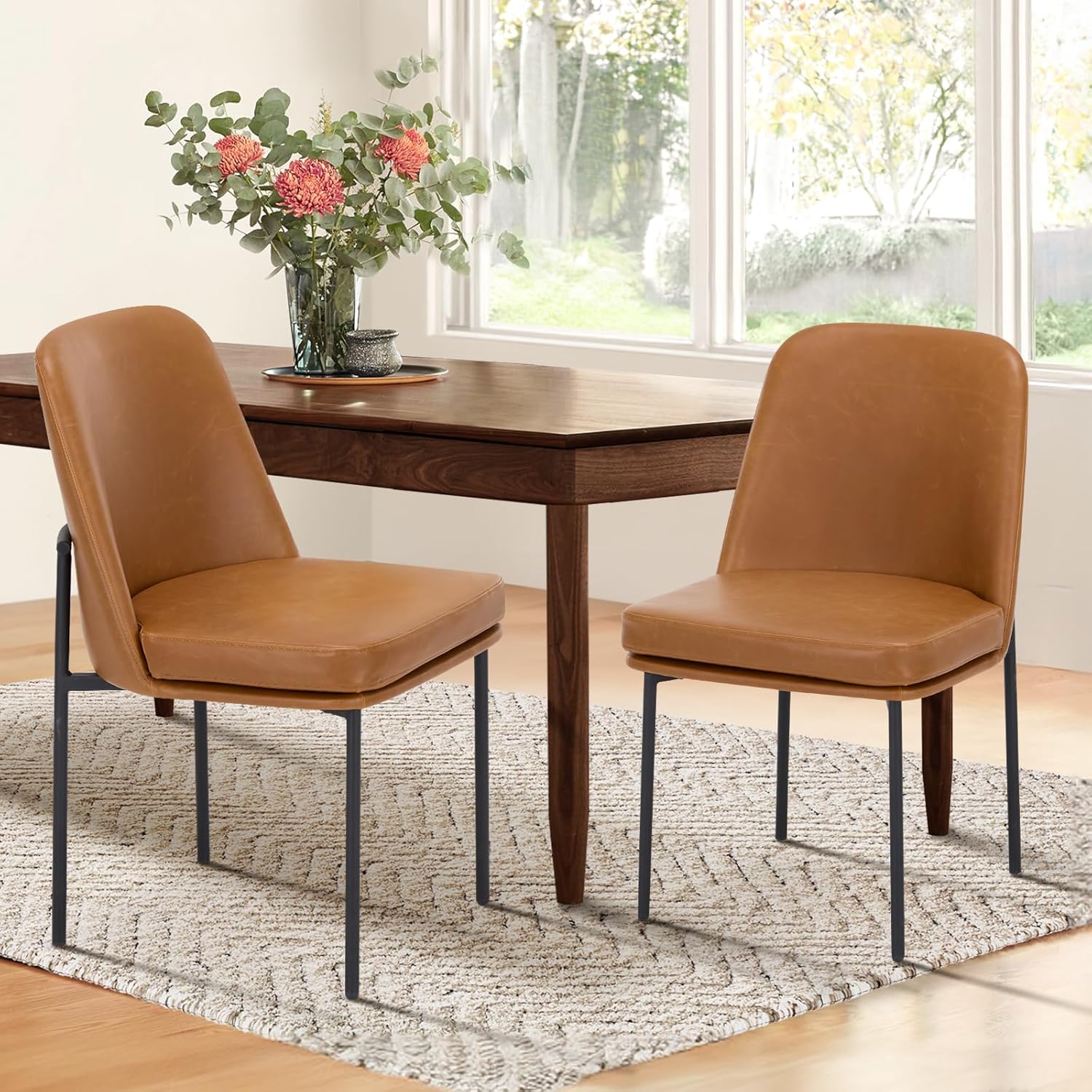 COLAMY Dining Chairs Set of 4, Modern Dining Chairs, Fabric Upholstered Dining Chairs, Kitchen Chairs with Curved Back and Metal Legs for Dining Room Kitchen Restaurant, Beige