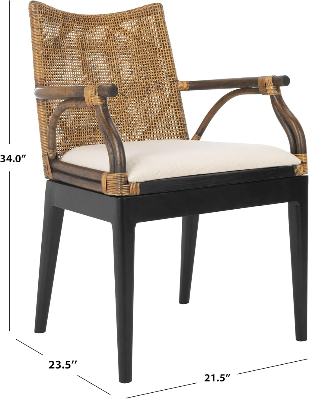 SAFAVIEH Home Collection - Gianni Brown & Black Solid Wood Rattan Arm Chair, Tropical Coastal Accent Seating for Living Room or Dining Space (SEA4011A)