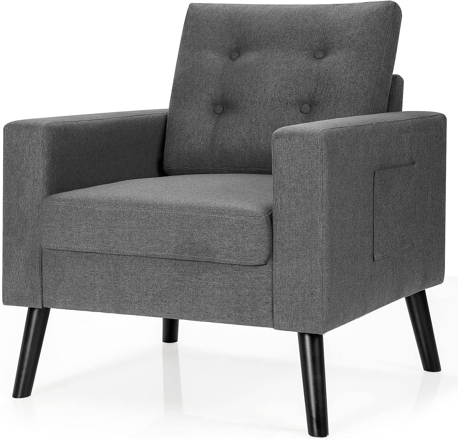 Giantex Modern Accent Chair, Mid-Century Upholstered Armchair Club Chair with Rubber Wood Legs, Patented Linen Fabric Single Sofa for Living Room Bedroom Office, Grey