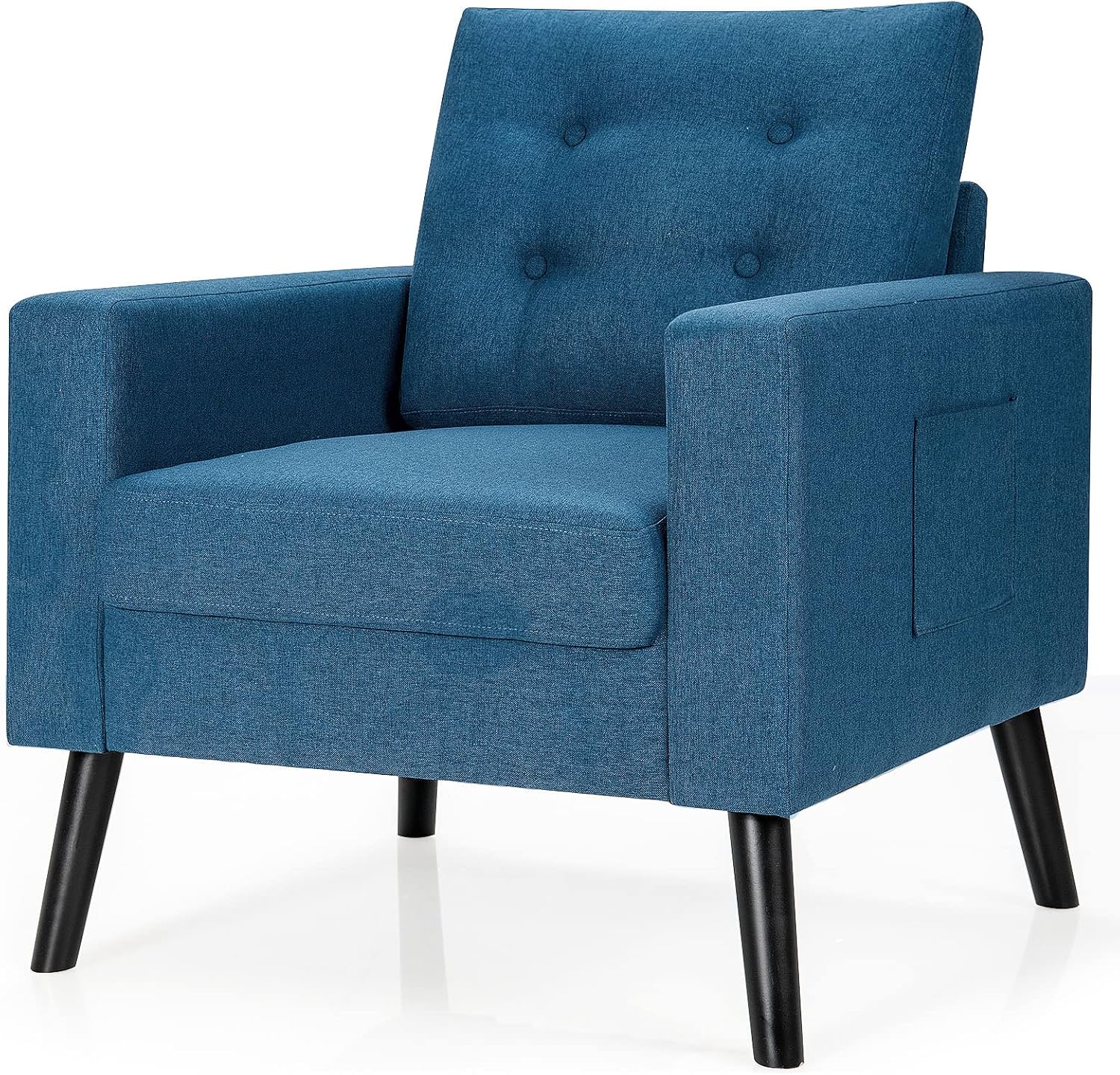 Giantex Modern Accent Chair, Mid-Century Upholstered Armchair Club Chair with Rubber Wood Legs, Patented Linen Fabric Single Sofa for Living Room Bedroom Office, Grey