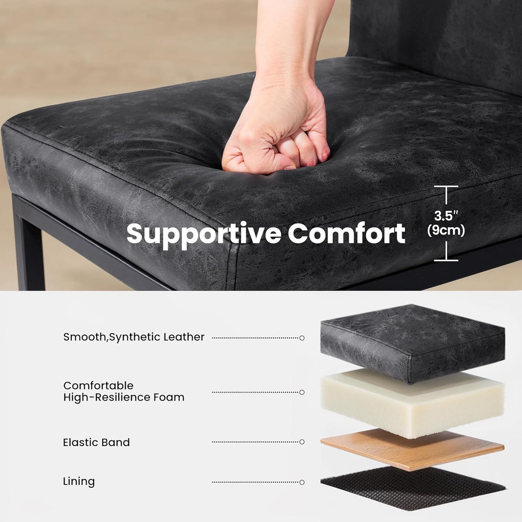 PHI VILLA Black Bar Stools Set of 4, Counter Height 24'' Barstool Pu Leather Bar Stools with Back, Kitchen Bar Chairs