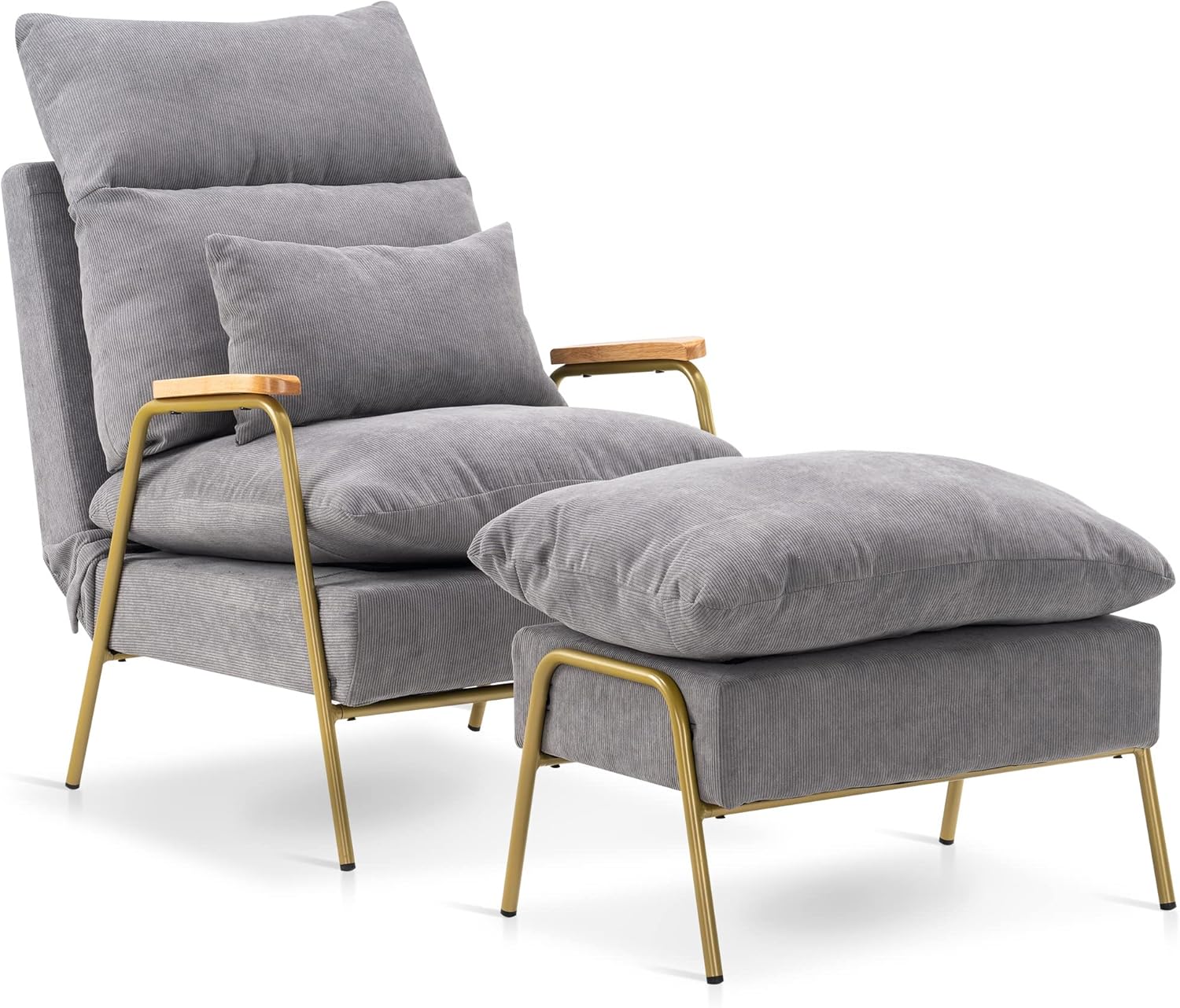 MCombo Accent Recliner Chair with Ottoman, Modern Fabric Armchair, Upholstered Sofa Bed for Living Room Bedroom, Small Space 4055 (Black Frame, Blue)