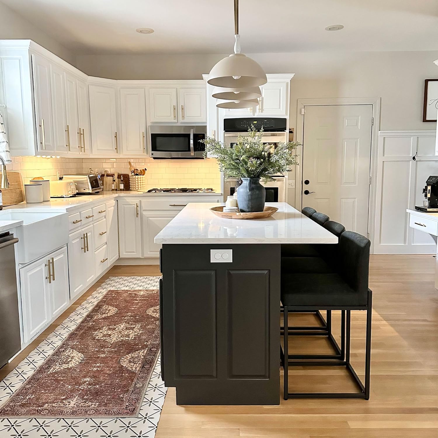 PHI VILLA Black Bar Stools Set of 4, Counter Height 24'' Barstool Pu Leather Bar Stools with Back, Kitchen Bar Chairs