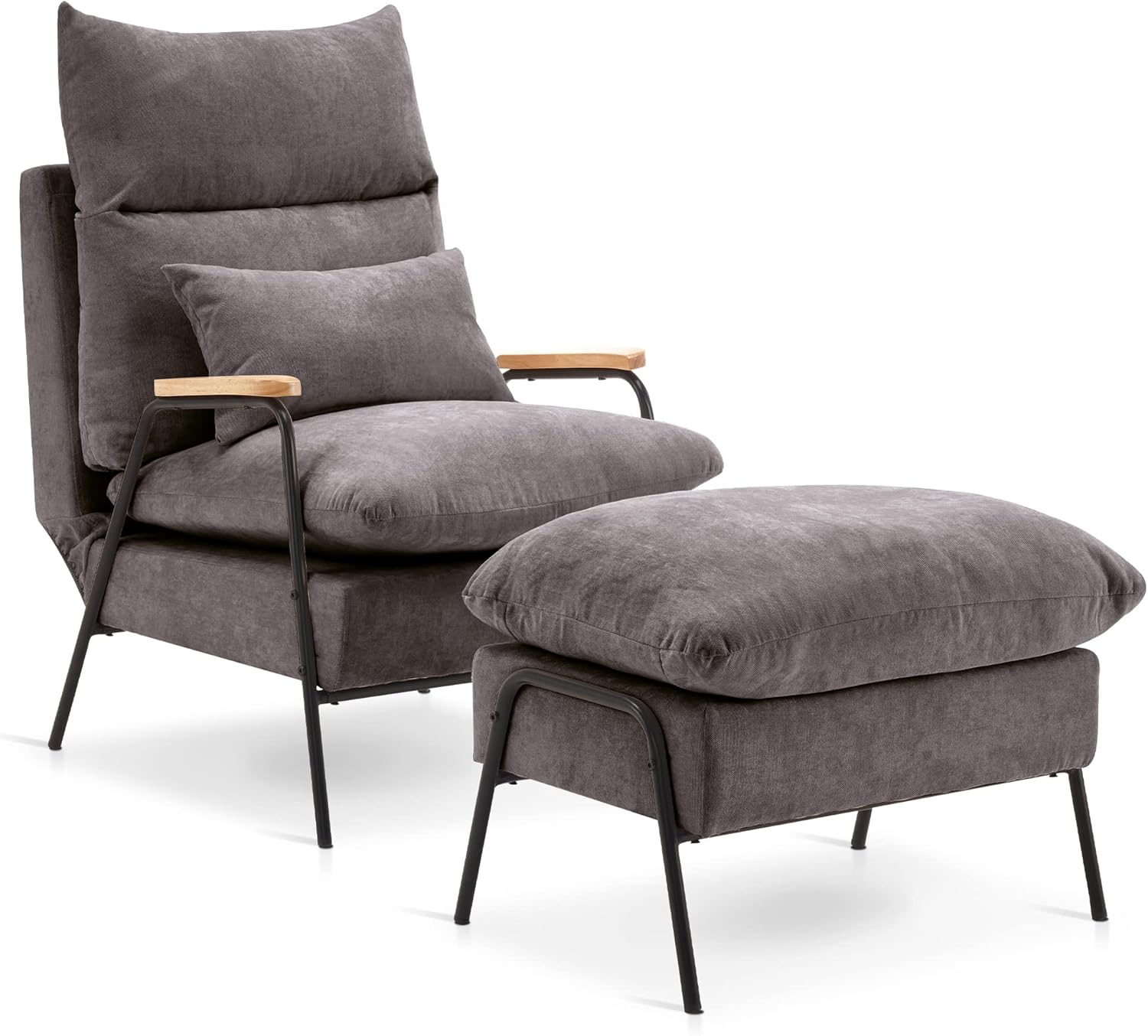 MCombo Accent Recliner Chair with Ottoman, Modern Fabric Armchair, Upholstered Sofa Bed for Living Room Bedroom, Small Space 4055 (Black Frame, Blue)